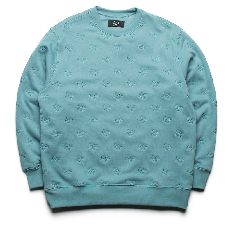 Eastside Golf Fleece Crewneck Sweatshirt - All Over Script Design in Mineral Green | Comfortable & Stylish for Casual Wear, Golf Outings & Everyday Use