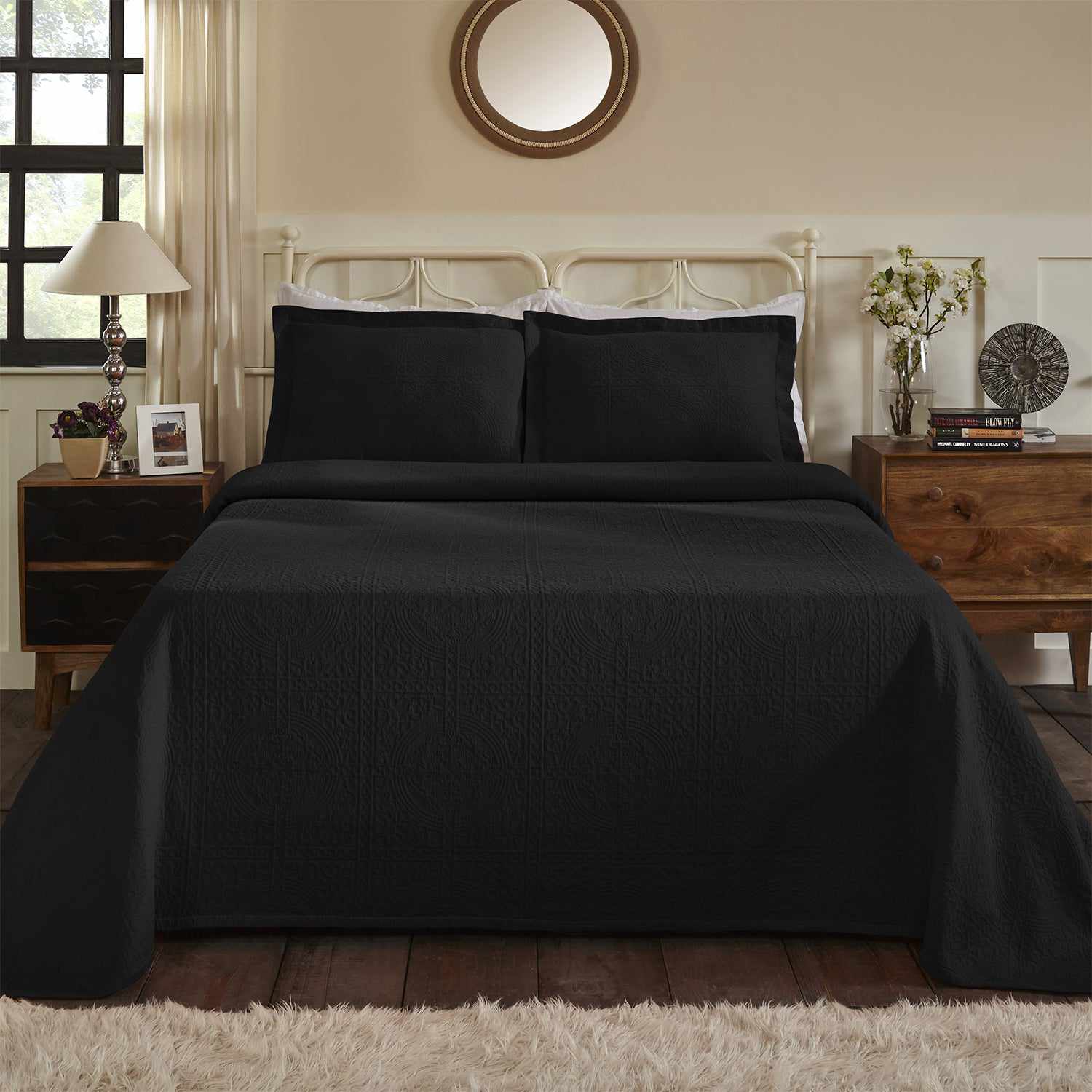 100% Cotton Jacquard Matelassé Fleur De Lis Bedspread Set - Luxury Queen Size Bedding Coverlet with Elegant Floral Design - Perfect for Master Bedroom, Guest Room & Hotel Decor
