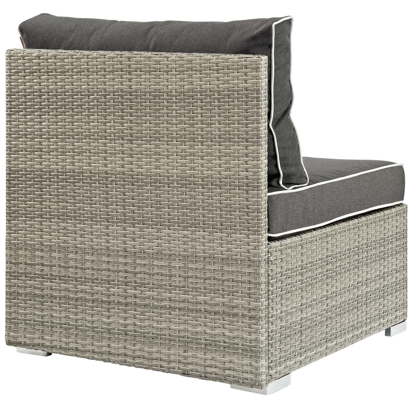Modway Repose Wicker Rattan Outdoor Patio Armless Sectional Sofa Chair with Cushions - Light Gray Charcoal - Perfect for Backyard, Poolside & Garden Relaxation