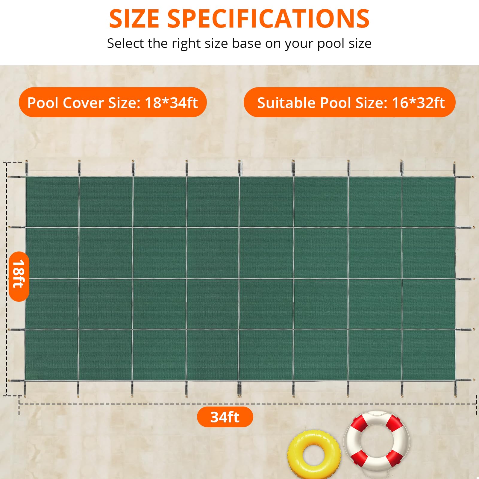GARVEE 18x34ft Inground Pool Safety Cover with Center Steps - Heavy Duty Mesh Net, Complete Installation Kit & Anchors - Fits 16x32ft Swimming Pools - Perfect for Backyard, Family, and Pet Safety Protection