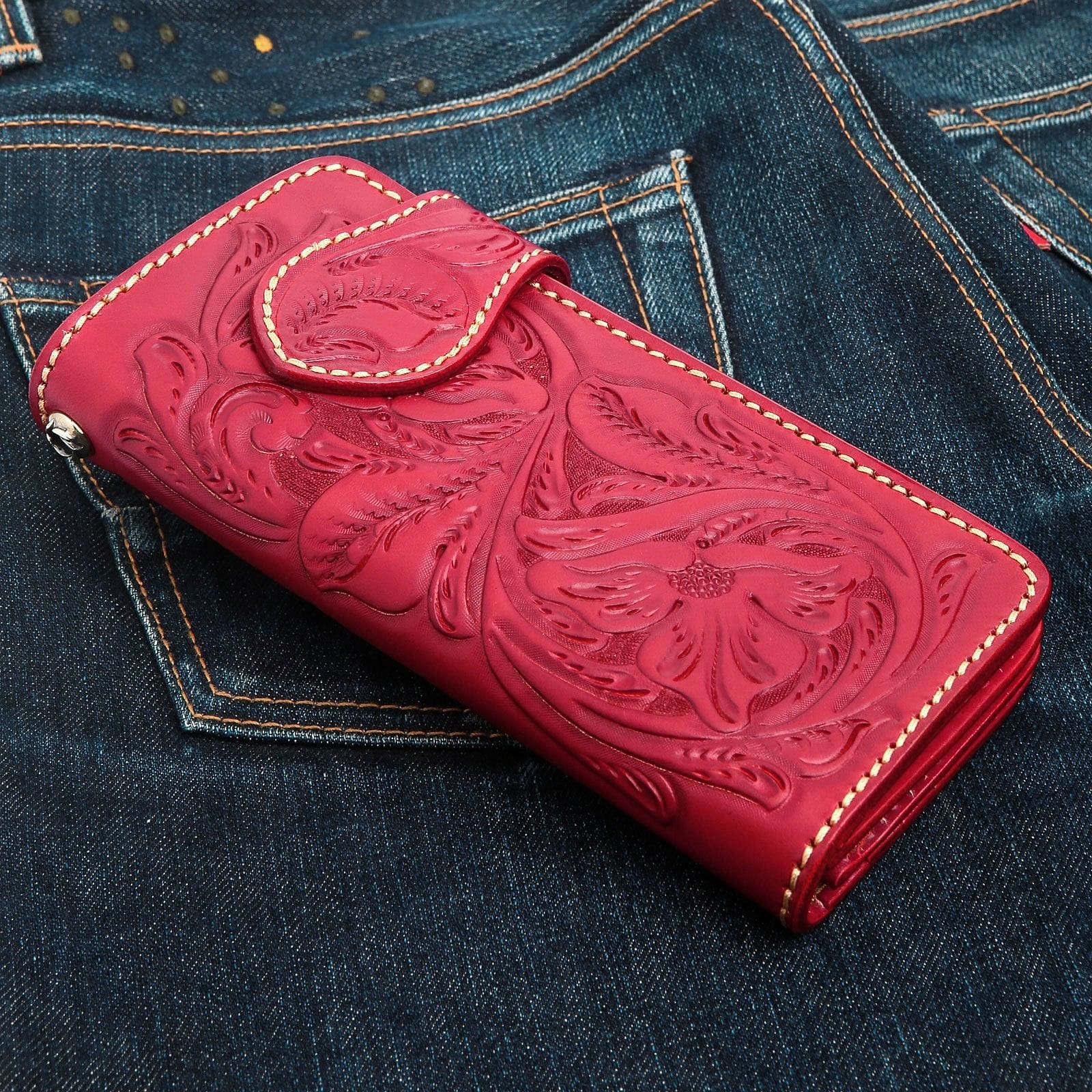 Premium Genuine Red Indian Leather Biker Wallet for Men - Stylish & Durable RFID Blocking Wallet for Motorcycle Riders, Travel & Everyday Use