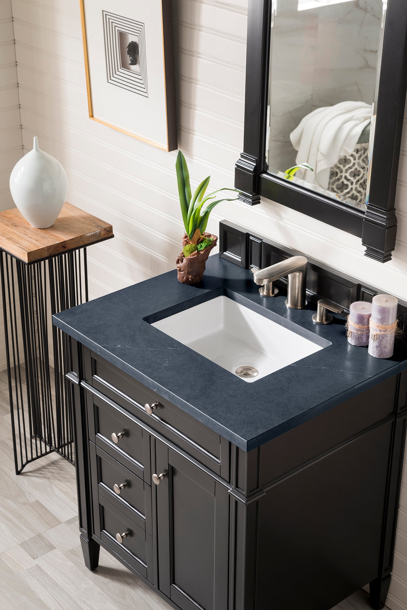 Brittany 30-Inch Single Bathroom Vanity in Black Onyx with 3CM Charcoal Soapstone Quartz Countertop - Perfect for Modern Master Bathrooms & Powder Rooms
