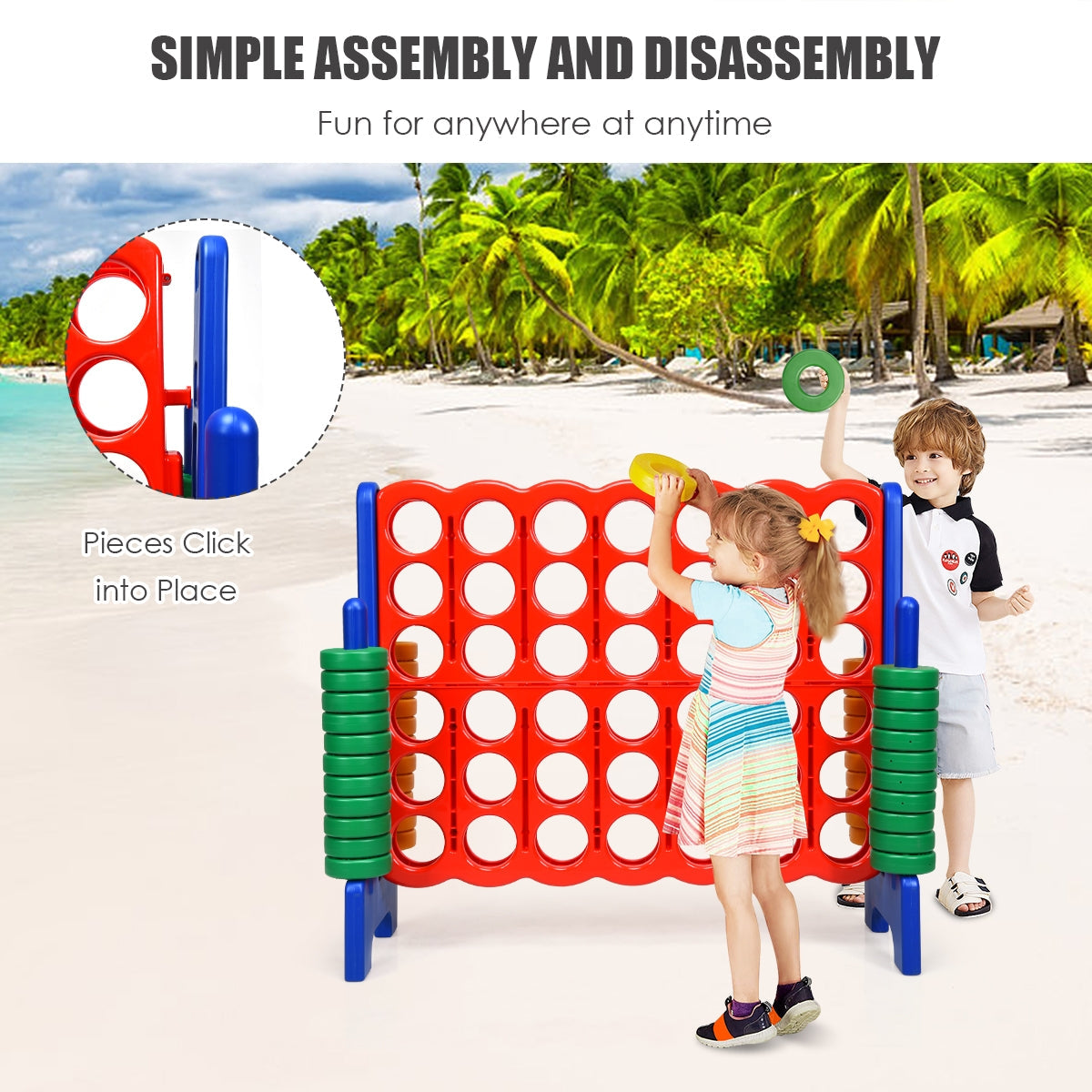 Jumbo 4 to Score Giant Board Game Set - 42 Large Rings & Quick Release Slider - Fun Family Game Night Activity for Kids & Adults - Perfect for Parties, Indoor & Outdoor Play (Blue)