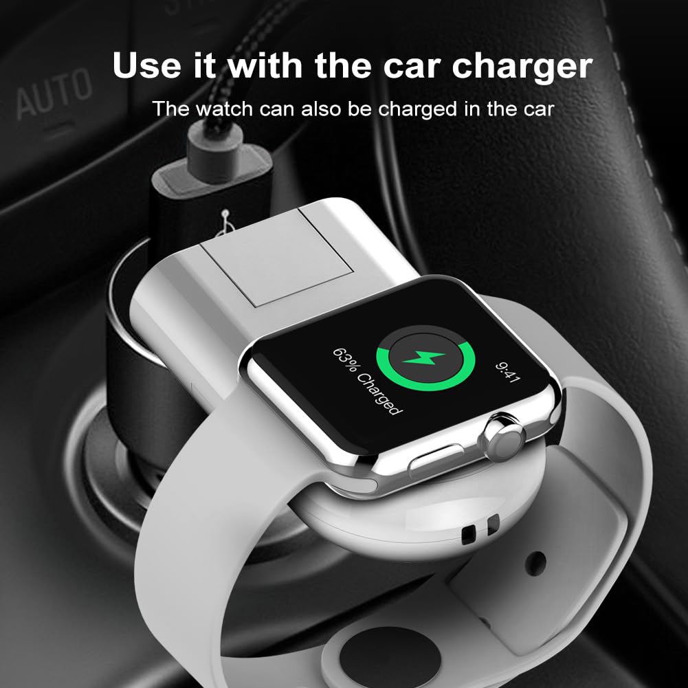 Adjustable Apple Watch Charger - Compatible with All iWatch Series, Rotating USB A Connector for Travel, Office, Home & Car Use | Perfect for Charging on the Go, at Work or While Driving