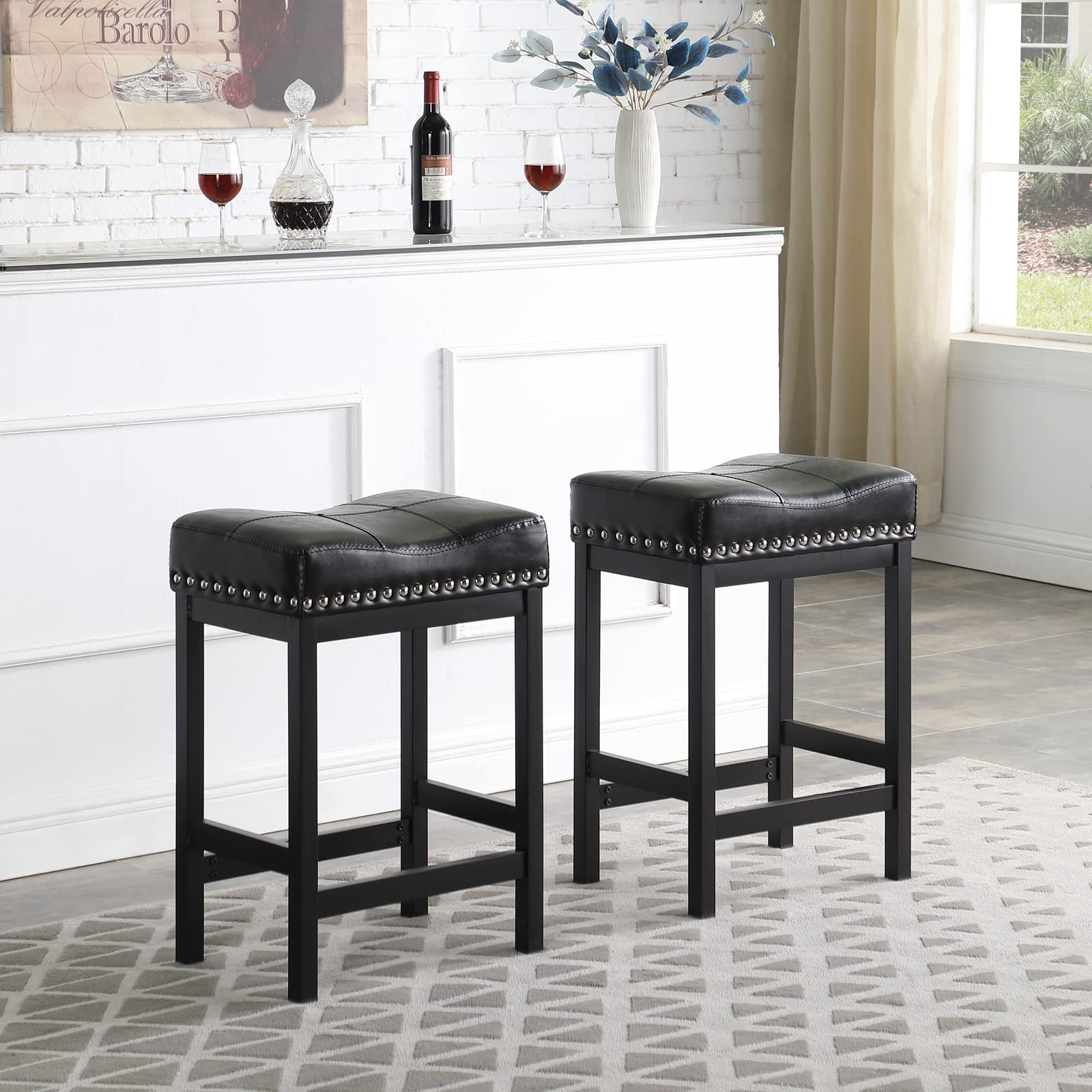 OUllUO Black Bar Stools Set of 2 - 24