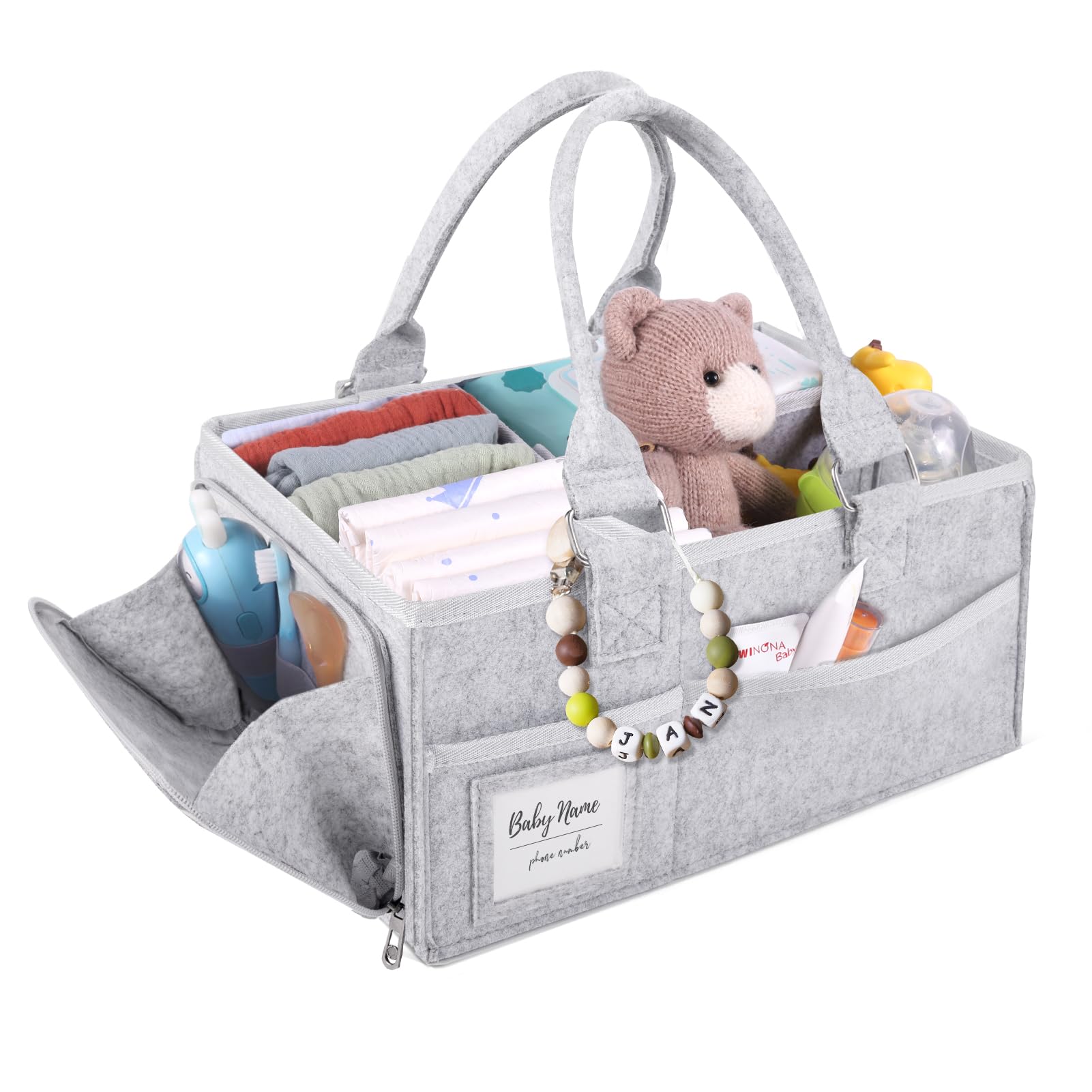 Portable Diaper Caddy Organizer with Handle - Nursery Storage Basket & Felt Car Organizer for Baby Essentials | Perfect for Changing Table, Nursery Organization & On-the-Go Diaper Storage | Ideal Baby Shower Gift