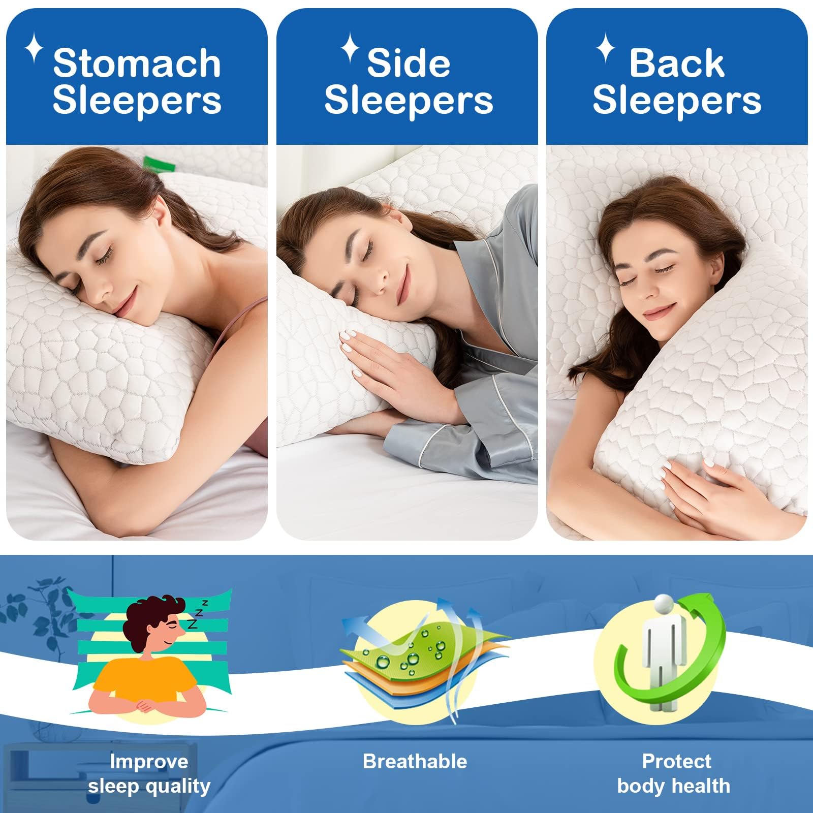 2 Pack Cooling Memory Foam Pillows - Adjustable Shredded Gel Pillow for Side, Back & Stomach Sleepers - Breathable Luxury Pillow Set with Washable Cover - Perfect for Hot Sleepers & Night Sweat Relief - Standard Size Bed Pillows for Ultimate Comfort
