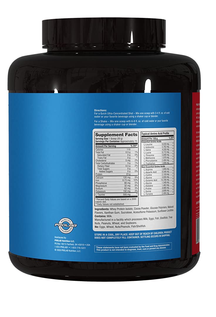 PROLAB Whey Isolate Protein Powder - 23g Protein per Scoop, Ultra Pure & Fast Absorbing for Lean Muscle Growth - Milk Chocolate Flavor (5 LB) - Ideal for Post-Workout Recovery & Fitness Enthusiasts
