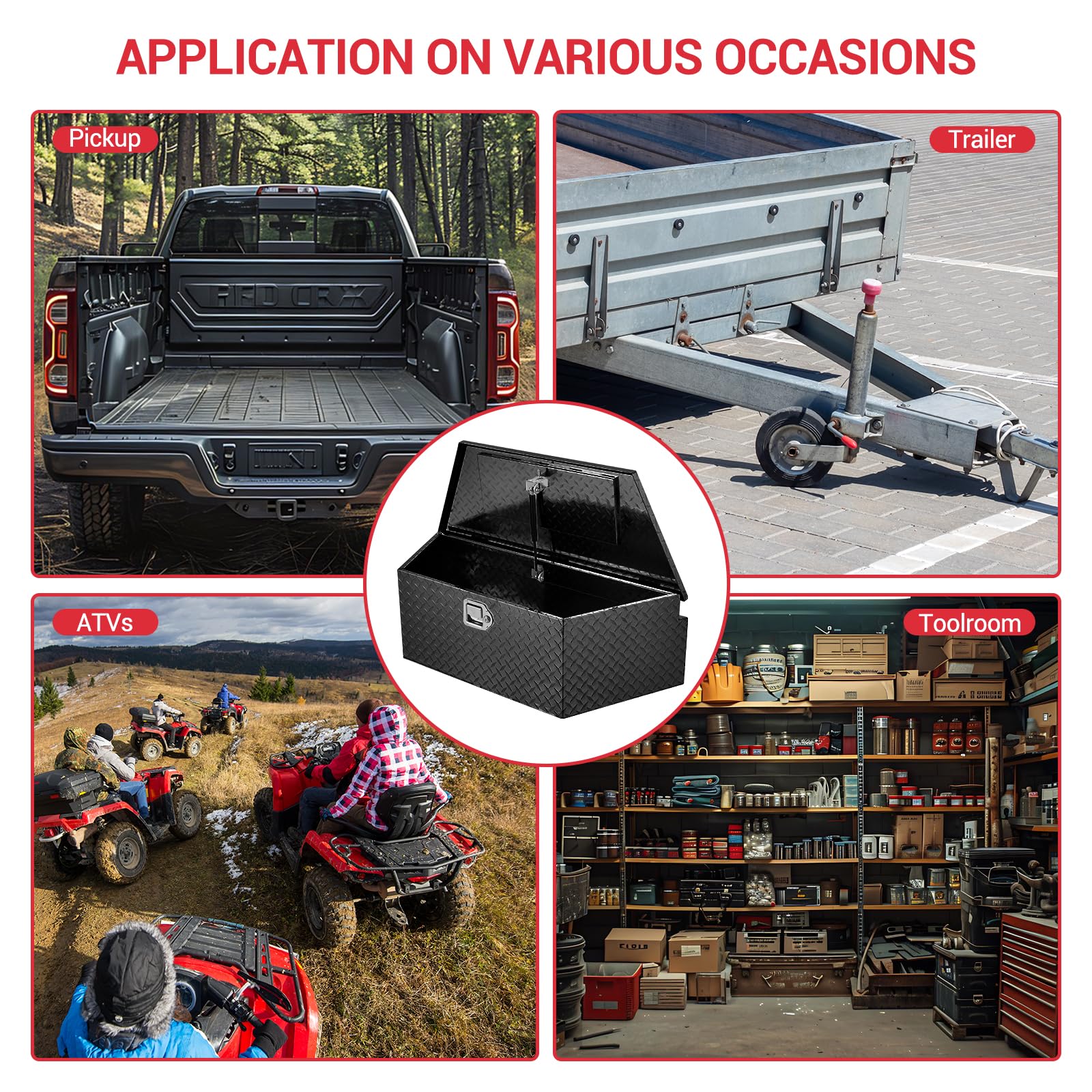 39-Inch Heavy Duty Aluminum Trailer Tongue Tool Box with Lock & Keys - Diamond Plate Waterproof Storage Box for Pickup Truck Bed, RV, Trailer - Secure Gear Storage for Camping, Road Trips & Work Sites (Black)