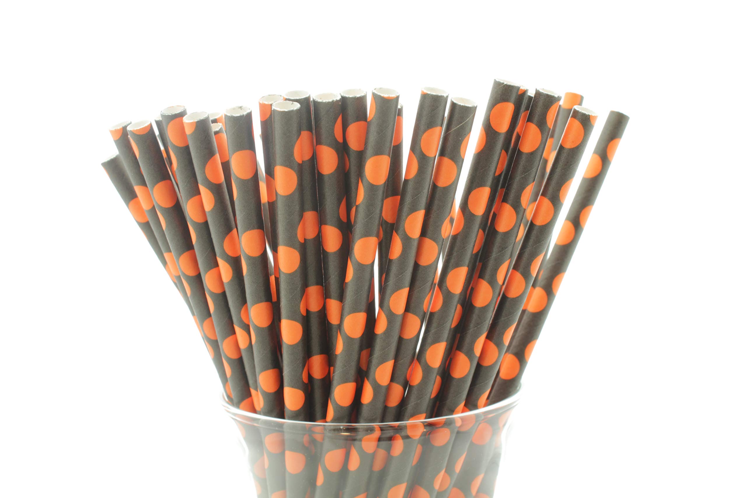 Halloween Spider and Dots Party Paper Straws 50 Pack - Black and Orange Premium Paper Drinking Straws for Halloween Party Decorations, Birthday Supplies, Spooky Themed Events and Home Decor