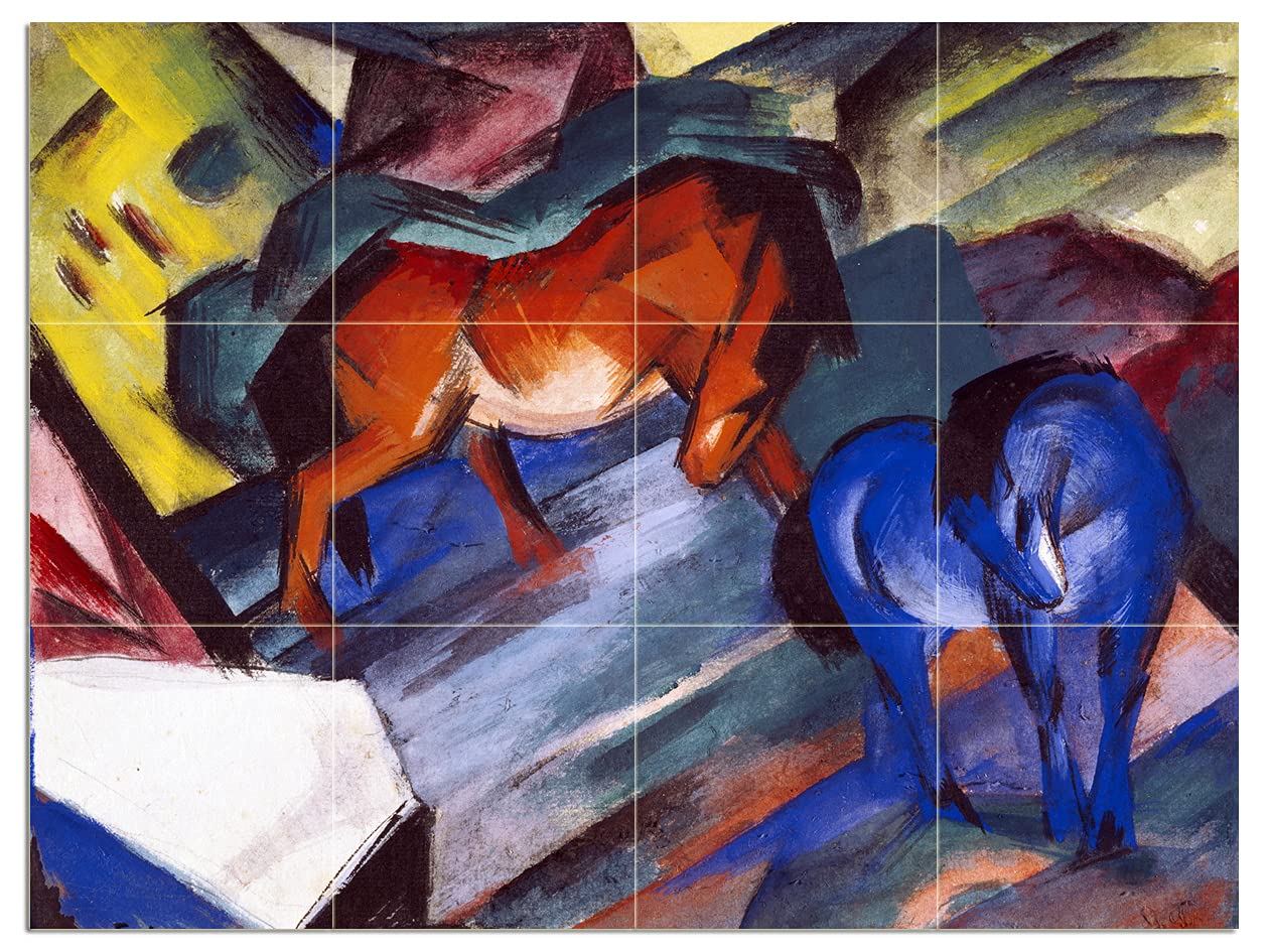 Abstract Red and Blue Horse Tile Mural by Franz Marc - Nature Animal Wall Art for Kitchen, Bathroom & Shower Backsplash - 4x3 6