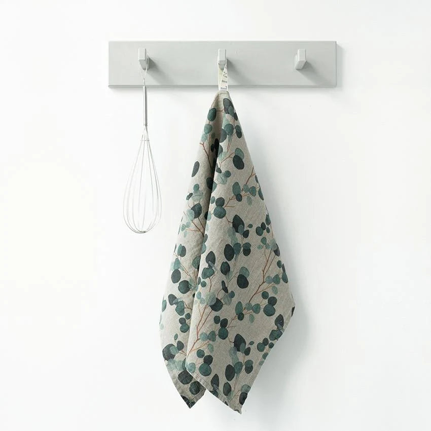 Premium 100% Linen Tea Towel Set - Eco-Friendly Natural Eucalyptus Print - Absorbent & Quick-Drying Kitchen Towels for Dishes, Cleaning & Decor (Perfect for Farmhouse, Rustic & Modern Kitchens)