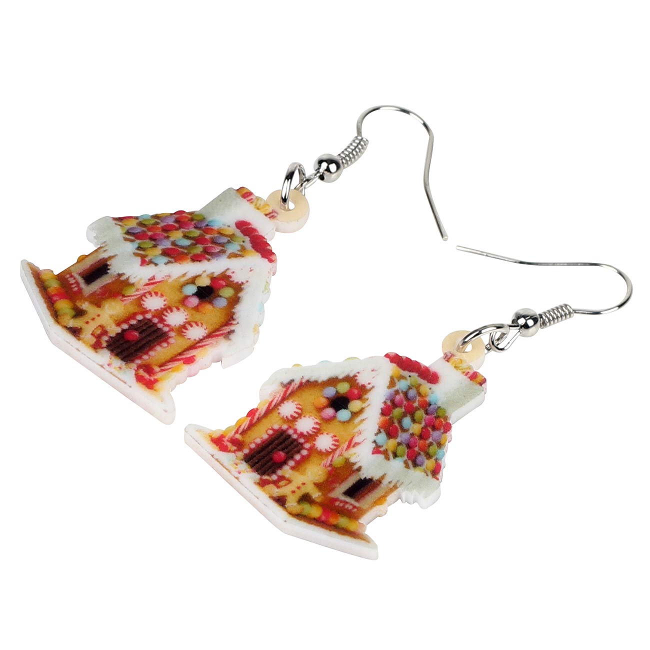 Acrylic Christmas Gingerbread House Dangle Earrings - Cute Anime Candy House Jewelry - Perfect Holiday Gift for Women - Great for Christmas Parties & Festive Outfits