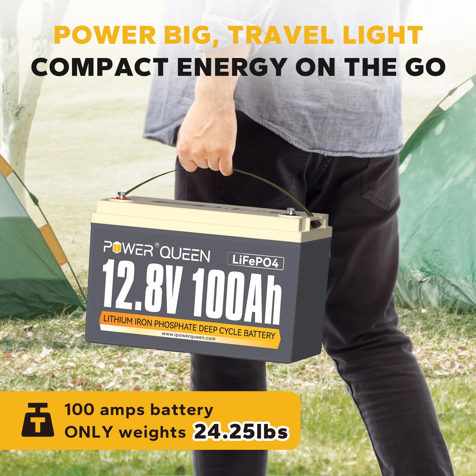 Power Queen 12.8V 100Ah LiFePO4 Deep Cycle Battery with 14.6V 20A Smart Charger | Built-in 100A BMS, 4000+ Cycles, Fast Charging | Ideal for RV, Solar Power, Marine, Off-Grid & Emergency Backup Power Supply