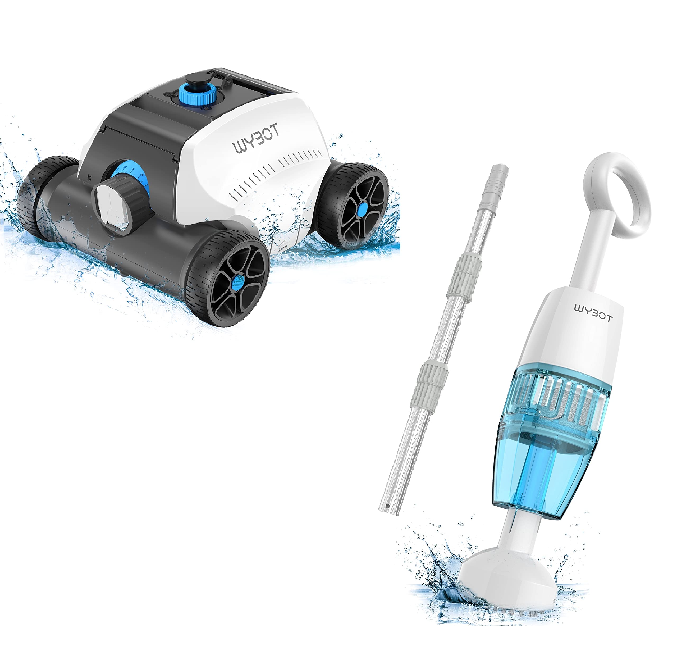 WYBOT Cordless Robotic Pool Vacuum Cleaner with Dual Strong Suction Ports - 130min Runtime, Telescopic Pole & Handheld Vacuum for Deep Cleaning - Ideal for In-Ground & Above Ground Pools, Spas, and Swimming Pools