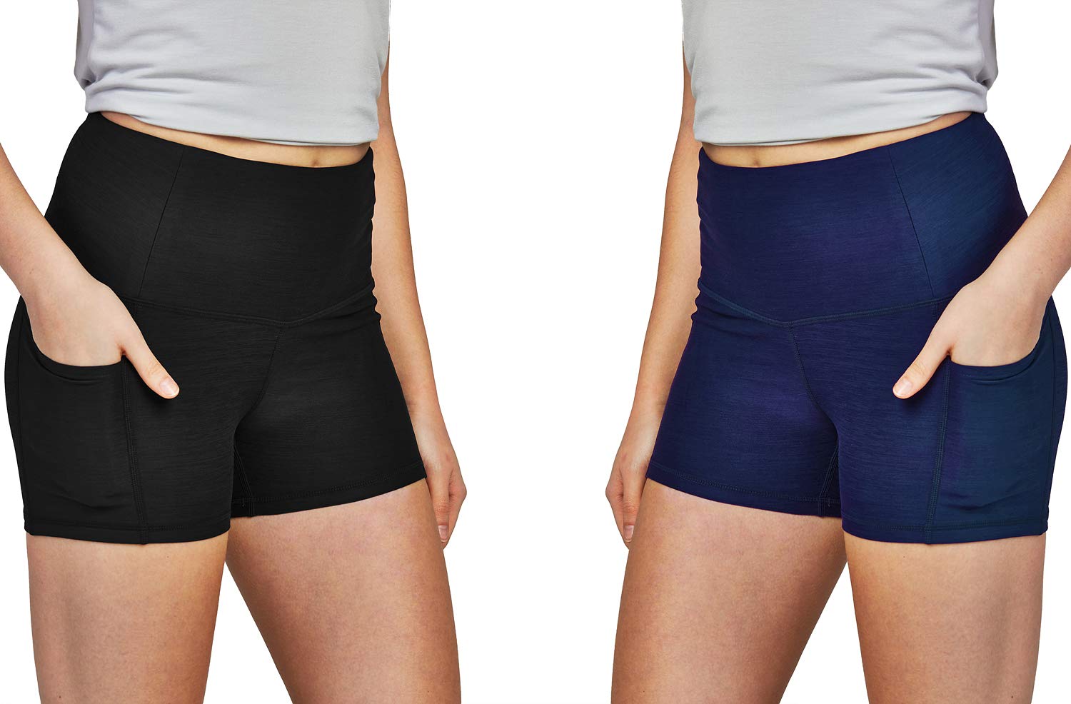 DEVOPS Women's High Waist Yoga Shorts 2-Pack - Workout Running Exercise Shorts with Side Pockets for Gym, Fitness & Active Lifestyle