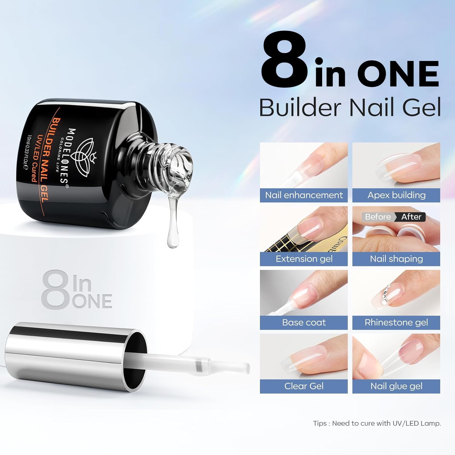 Modelones Clear Builder Gel with Nail Primer & Dehydrator Set - Professional Nail Strengthening Hard Gel for Extensions - Long-Lasting Bottled Gel Polish for Salon & DIY Manicures at Home