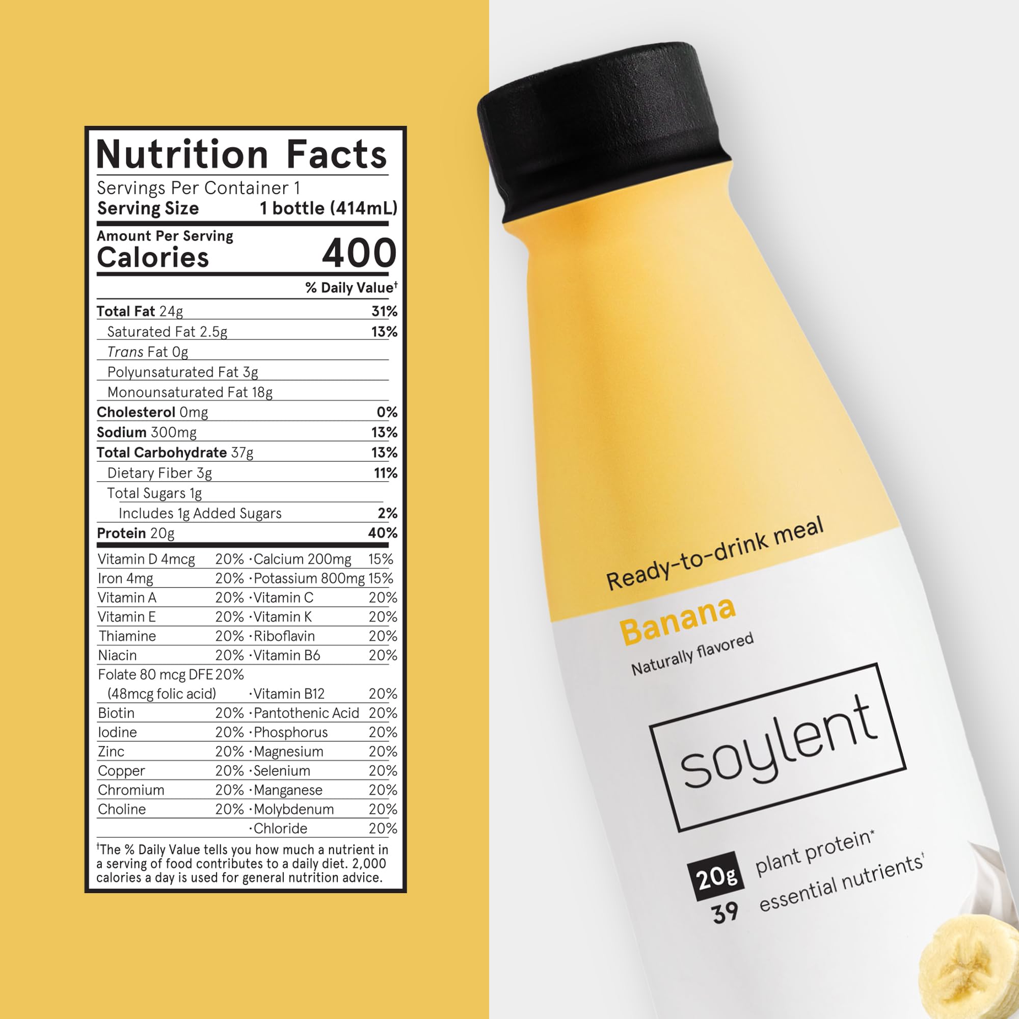 Soylent Meal Replacement Shake Banana Split Bundle - Creamy Chocolate, Banana & Strawberry Flavors, 14oz (36 Bottles) | High Protein Vegan Shakes for Weight Loss, Busy Professionals & On-the-Go Nutrition