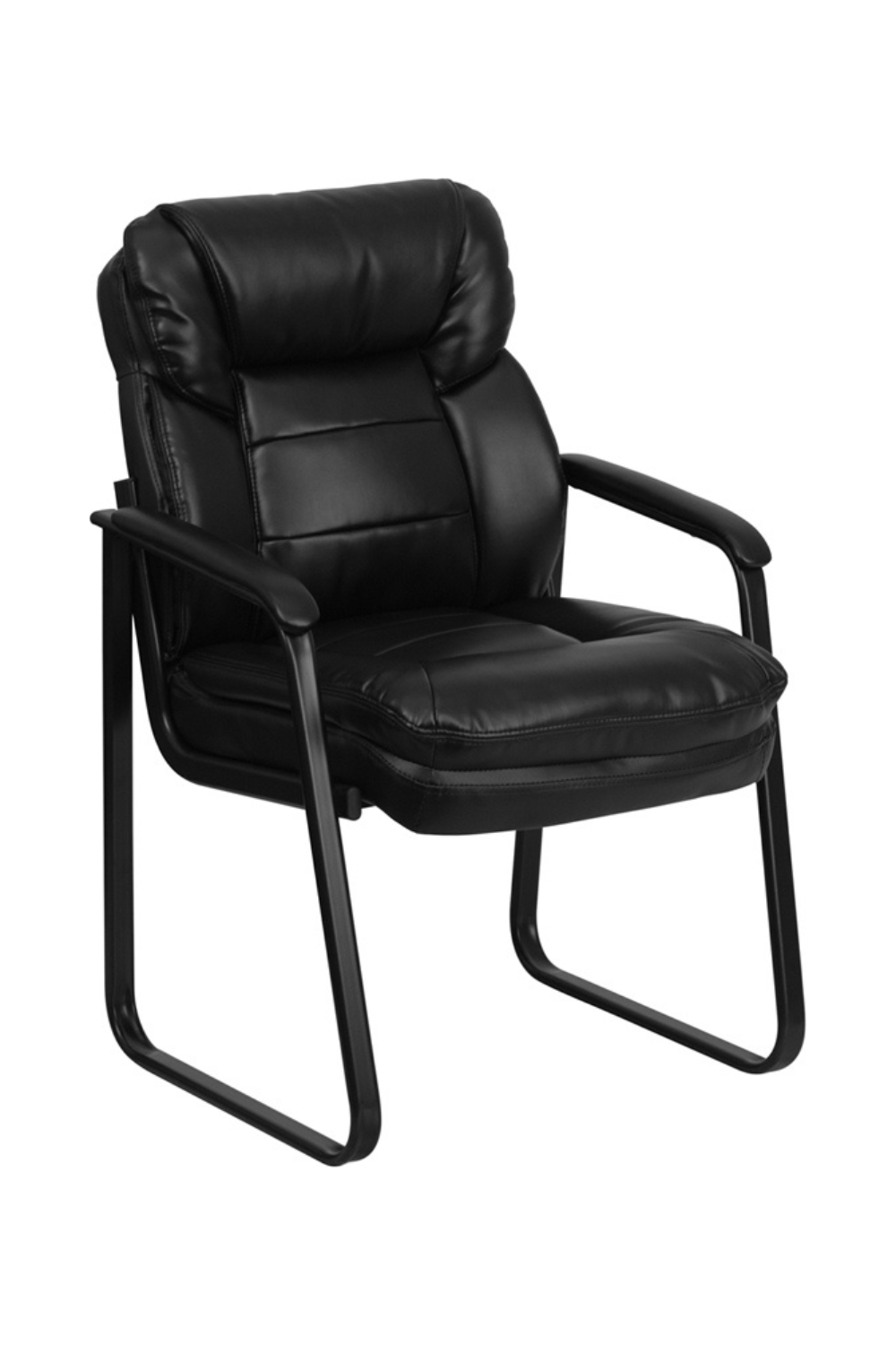 Premium FLASH Isla Black Leather Executive Office Chair - Ergonomic Lumbar Support & Sled Base - Perfect for Reception Areas, Conference Rooms & Home Offices