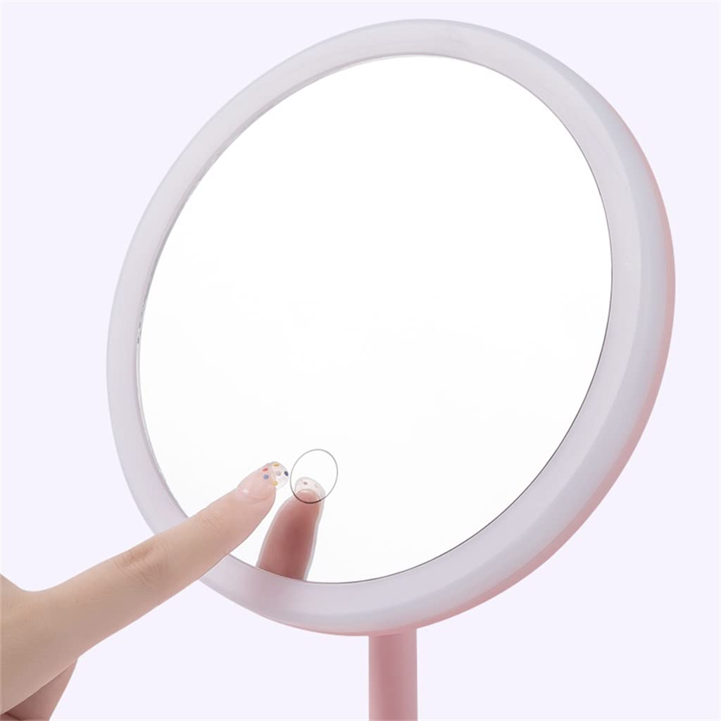 WYFDP Pink LED Lighted Makeup Mirror with Adjustable Touch Dimmer & USB Charging - Portable Vanity Mirror for Table Desk, Perfect for Home, Salon, and Travel Beauty Routines
