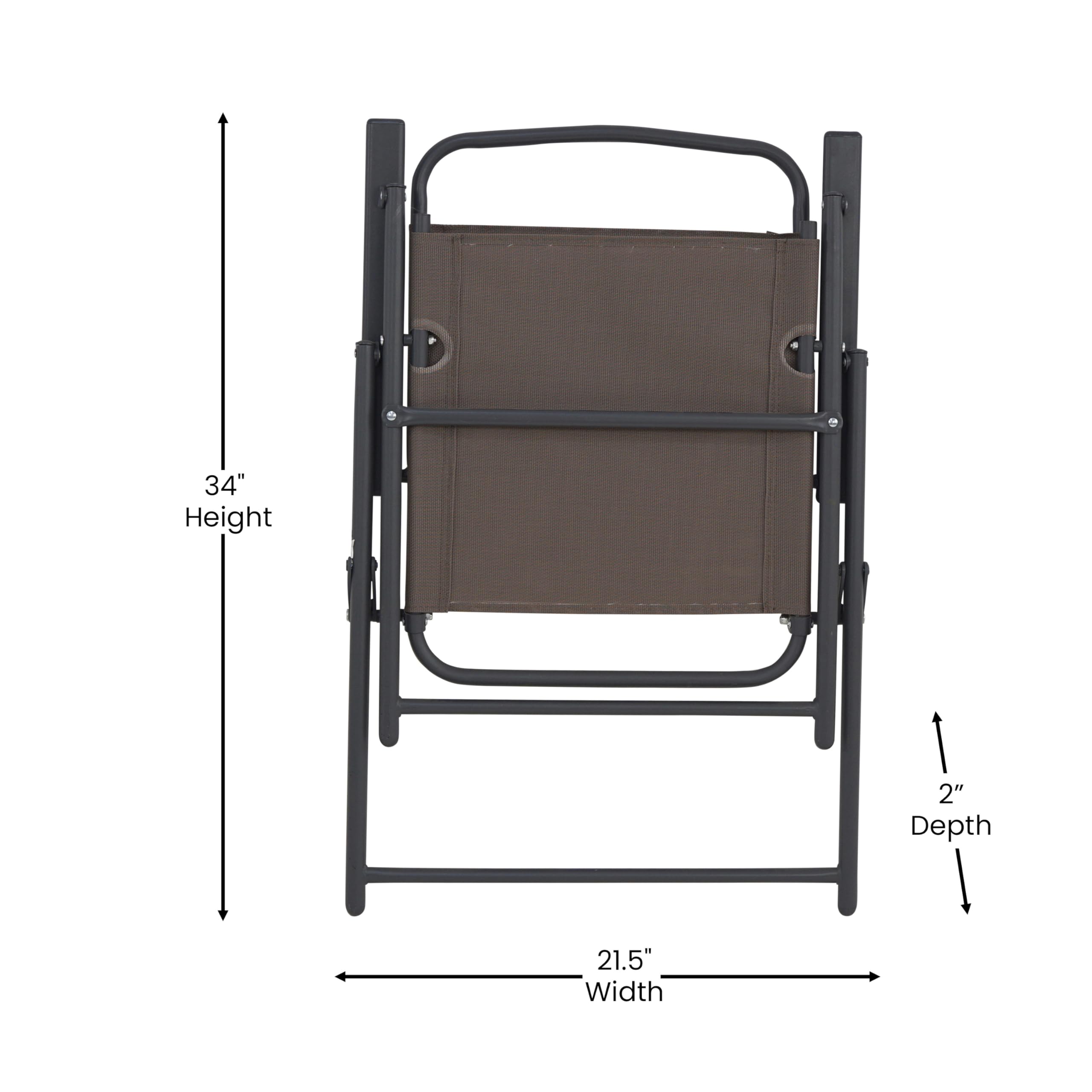 Flash Furniture Mystic Folding Patio Sling Chairs - Set of 2 Brown Textilene Outdoor Lawn Chairs with Armrests | Perfect for Backyard, Poolside & Garden Relaxation