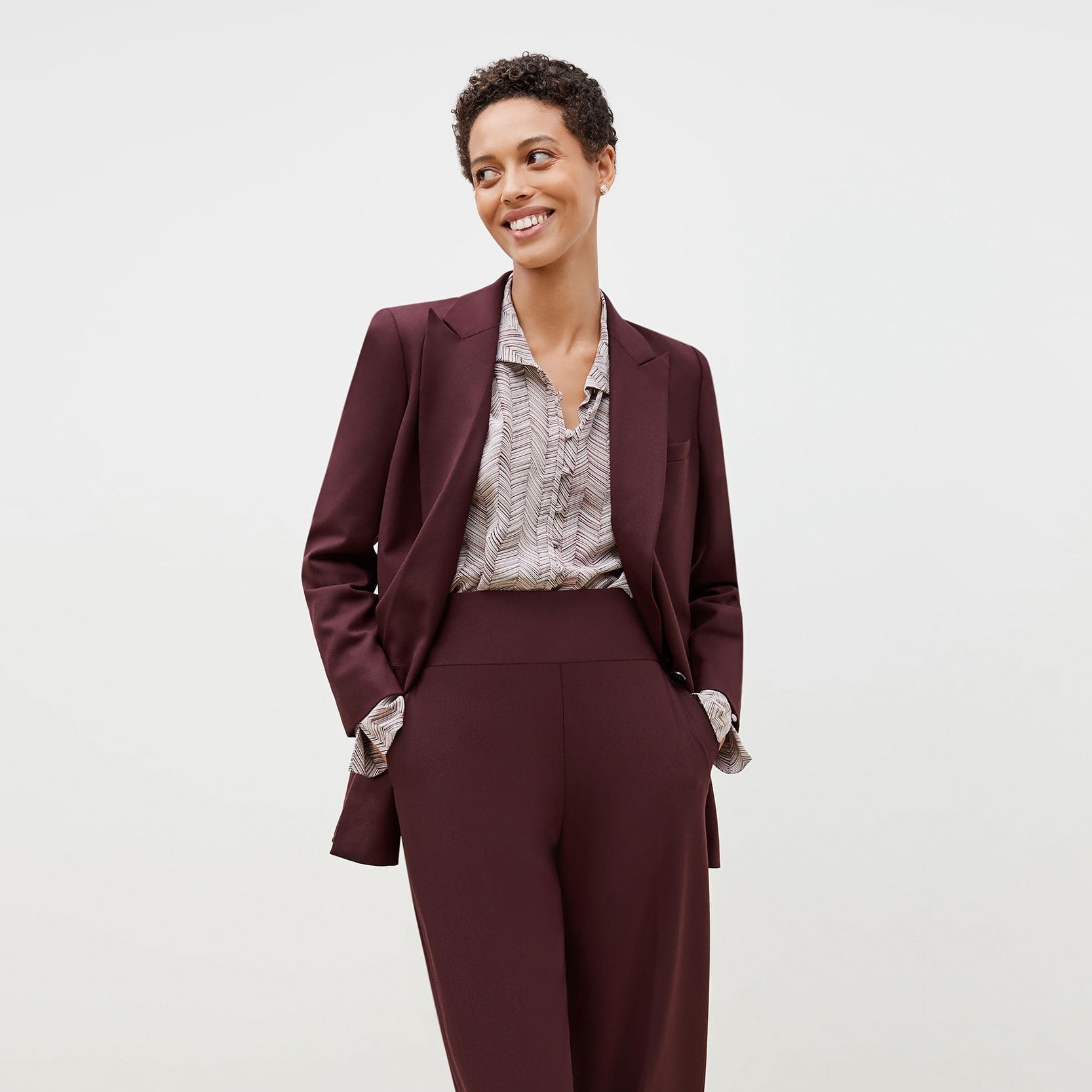Hadley Pant - Sharkskin Garnet Color Women's Trousers for Office & Business Casual Wear