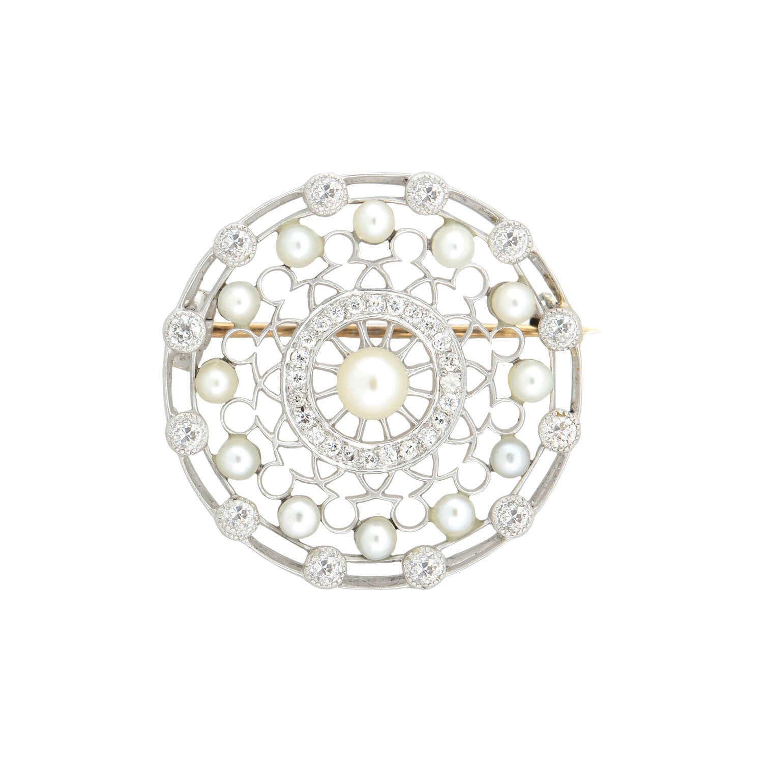 Tiffany & Co. Edwardian Platinum Diamond and Pearl Filigree Circle Brooch Pin - Vintage Jewelry for Weddings, Parties & Special Occasions