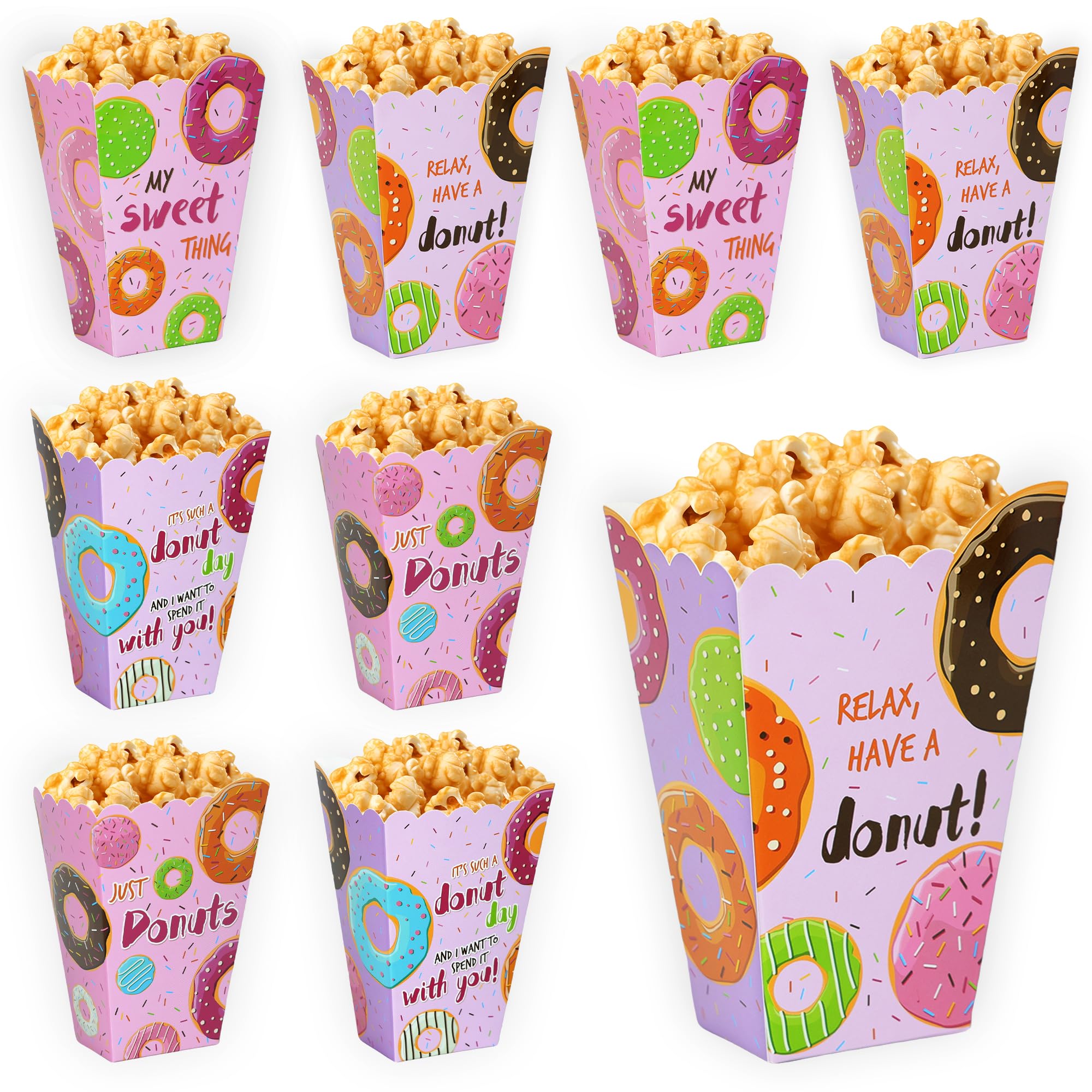 20-Pack Donut Popcorn Boxes for Birthday Parties - Themed Dessert Gift Boxes for Donut Lover Celebrations - Perfect for Birthday Favors, Movie Nights & Sweet Treat Displays