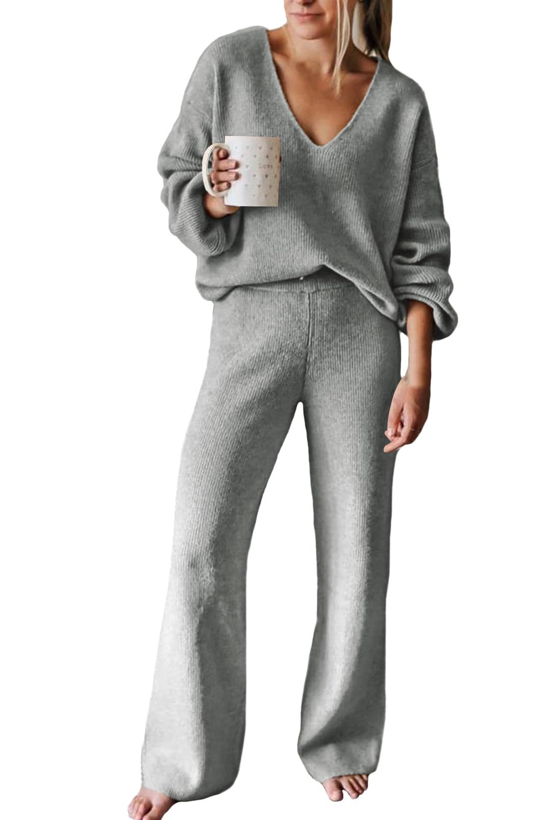 TOLENY Women's 2-Piece Lounge Set - Soft Pullover Sweater Top & Comfortable Wide Leg Pants, Cozy Loungewear Outfit for Relaxing at Home, Yoga, and Casual Wear