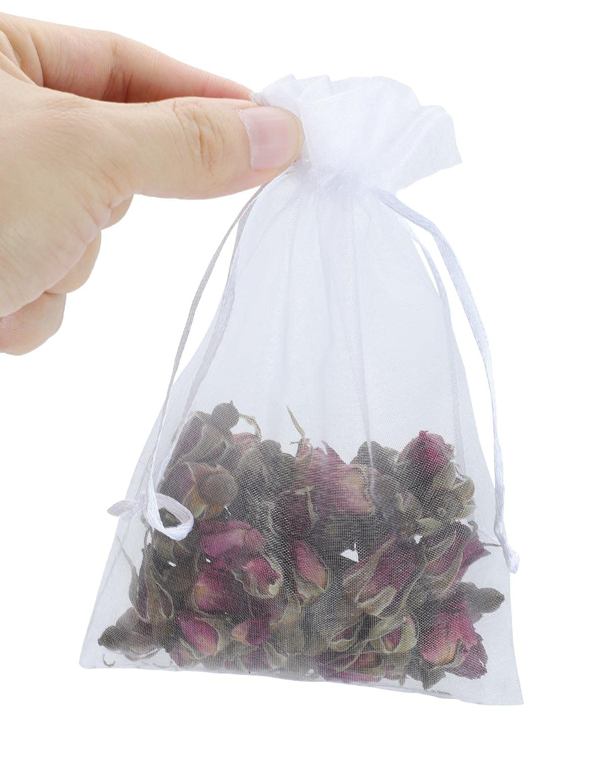 Kslong 100PCS 3x4 Inch Small Mesh Drawstring Bags - Sheer Organza Jewelry Gift Bags for Wedding Favors, Party Supplies, Candy Packaging & Small Business (White) | Perfect for Bracelets, Rings, Candies & DIY Crafts