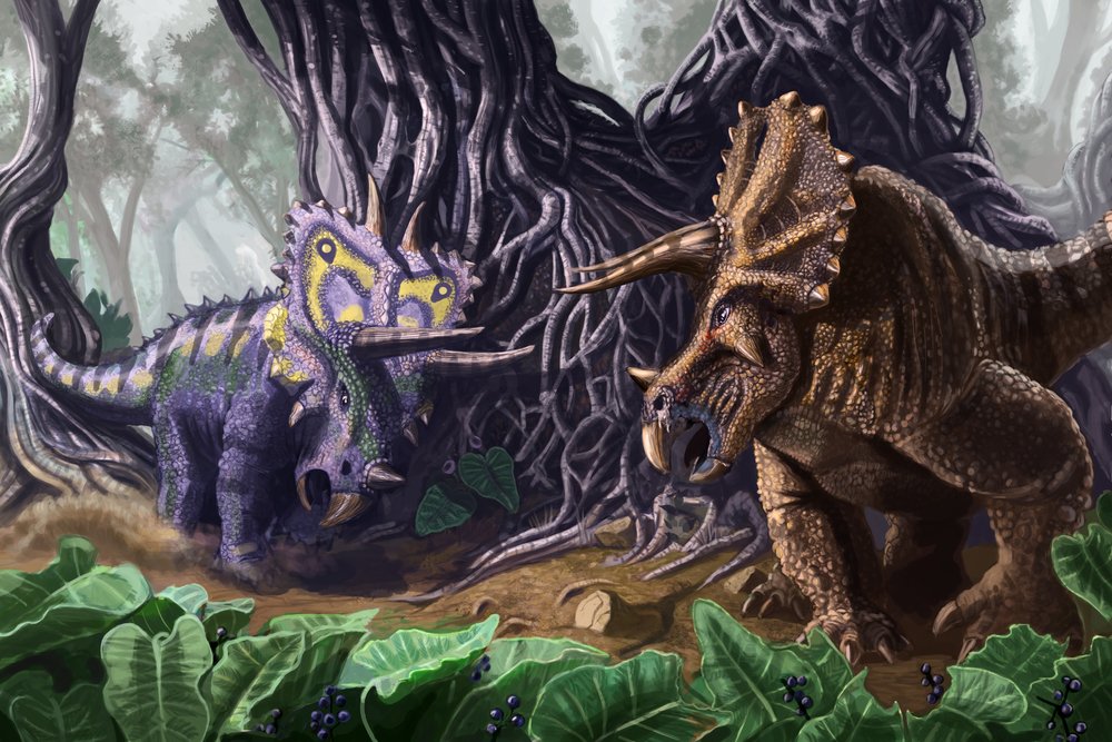 Triceratops Charging Dinosaur Wall Art - 24x36 Giclee Gallery Print, Vivid Textured Dinosaur Decor for Home & Office - Perfect for Living Room, Bedroom, or Dinosaur Theme Nursery