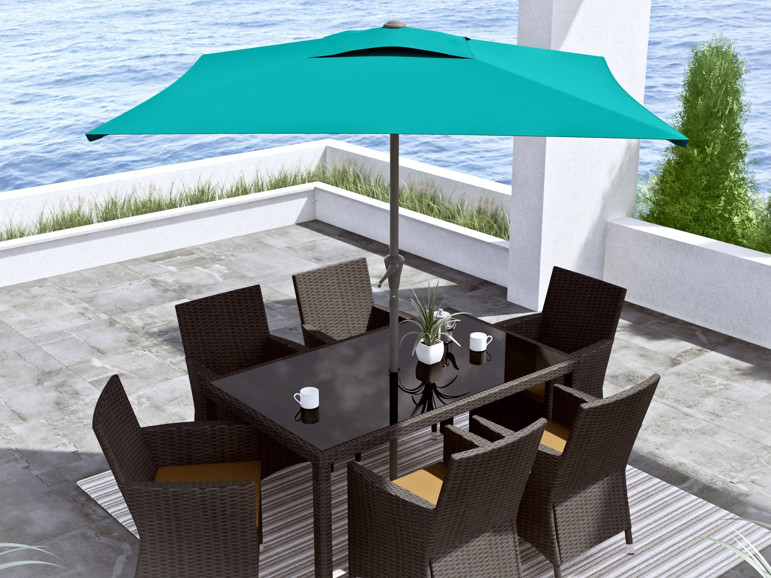 9ft Square Turquoise Patio Umbrella - UV Protection Outdoor Market Umbrella for Poolside, Beach, Backyard & Patio Furniture
