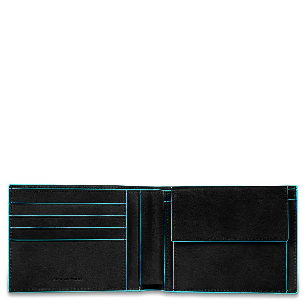 Piquadro Men's Leather Coin Wallet - Slim RFID Blocking Money Holder for Cash & Cards (Black, 12cm) - Perfect for Travel, Business & Everyday Use