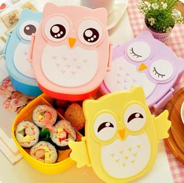 Yosoo Plastic Lunch Box with Owl Design - Microwave Safe, Portable Food Storage Container for School, Office & Picnic