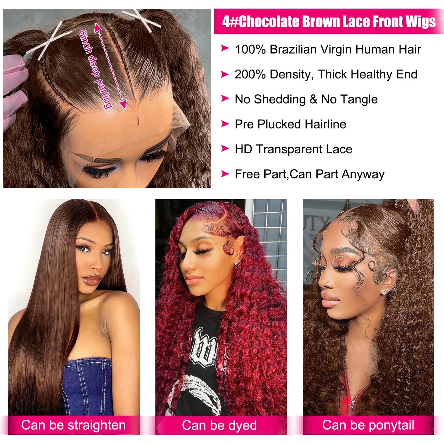 200 Density Chocolate Brown 13x6 Deep Wave Lace Front Wig - 100% Human Virgin Hair with HD Transparent Lace & Pre-Plucked Hairline for Women | Natural Wet & Wavy Curls, 28 Inch Length | Perfect for Daily Wear, Parties, Cosplay and Special Occasions