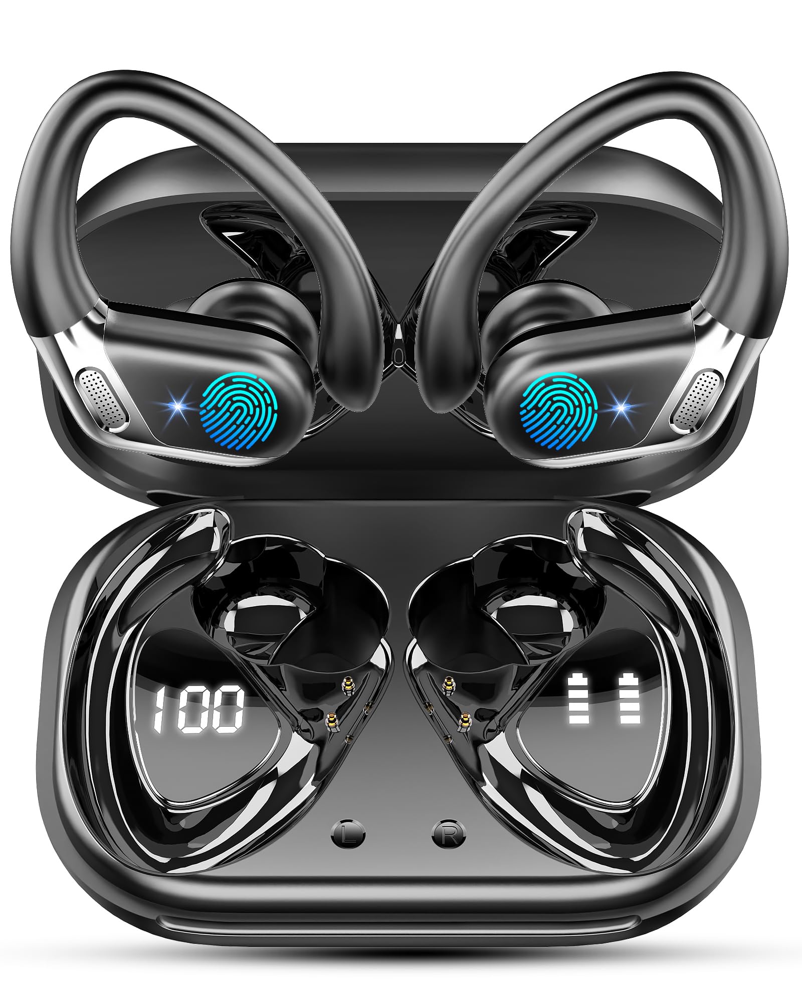 Wireless Earbuds Bluetooth 5.4 Headphones with ENC Noise Cancelling Mic - 50H Playback, Deep Bass, Secure Earhooks & IP7 Waterproof - Perfect for Gym, Running, Workout & Sports Activities
