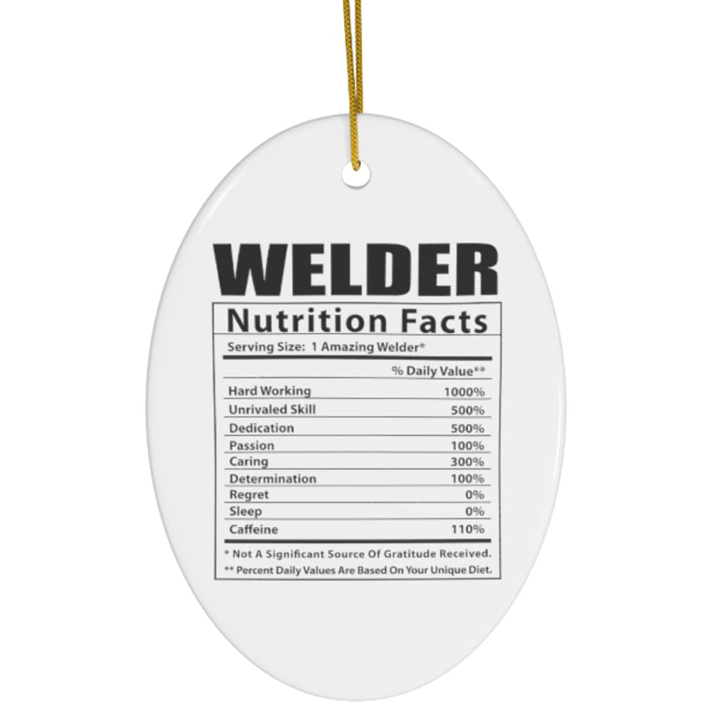 Funny Welder Nutritional Facts Gifts - Oval Ceramic Christmas Tree Ornaments 2024 | Perfect for Welder Appreciation, Office Decor & Holiday Gifting