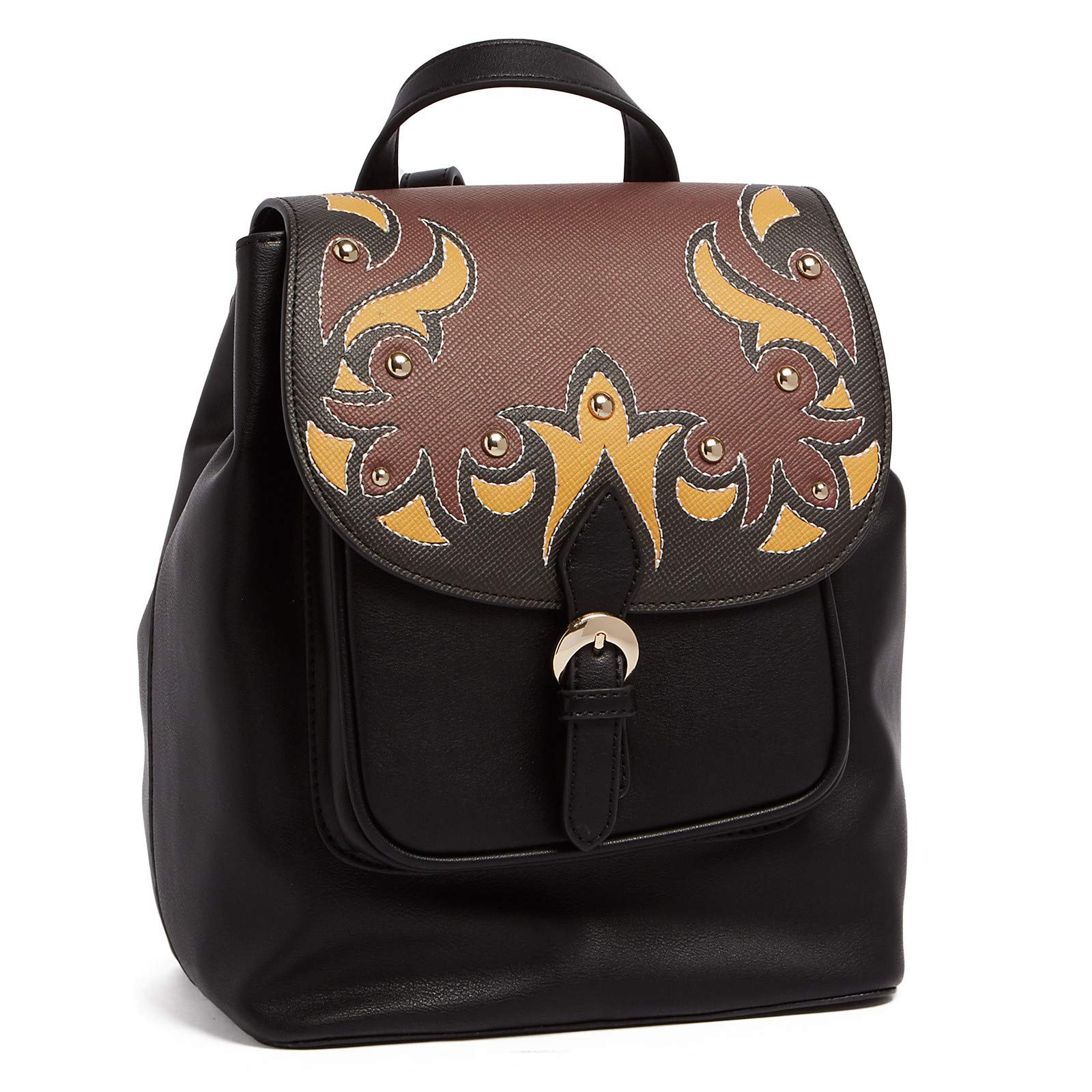 Stylish Tan & Black Large Western Applique Flap Backpack for Women - Perfect for Travel, Hiking, and Everyday Use