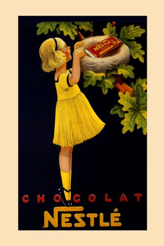 Vintage Chocolate Candy Canvas Poster - 20x30 Inch Nestle Chocolat Yellow Dress Girl Wall Art - Perfect for Kitchen Decor, Candy Shop Display & Retro Home Decoration