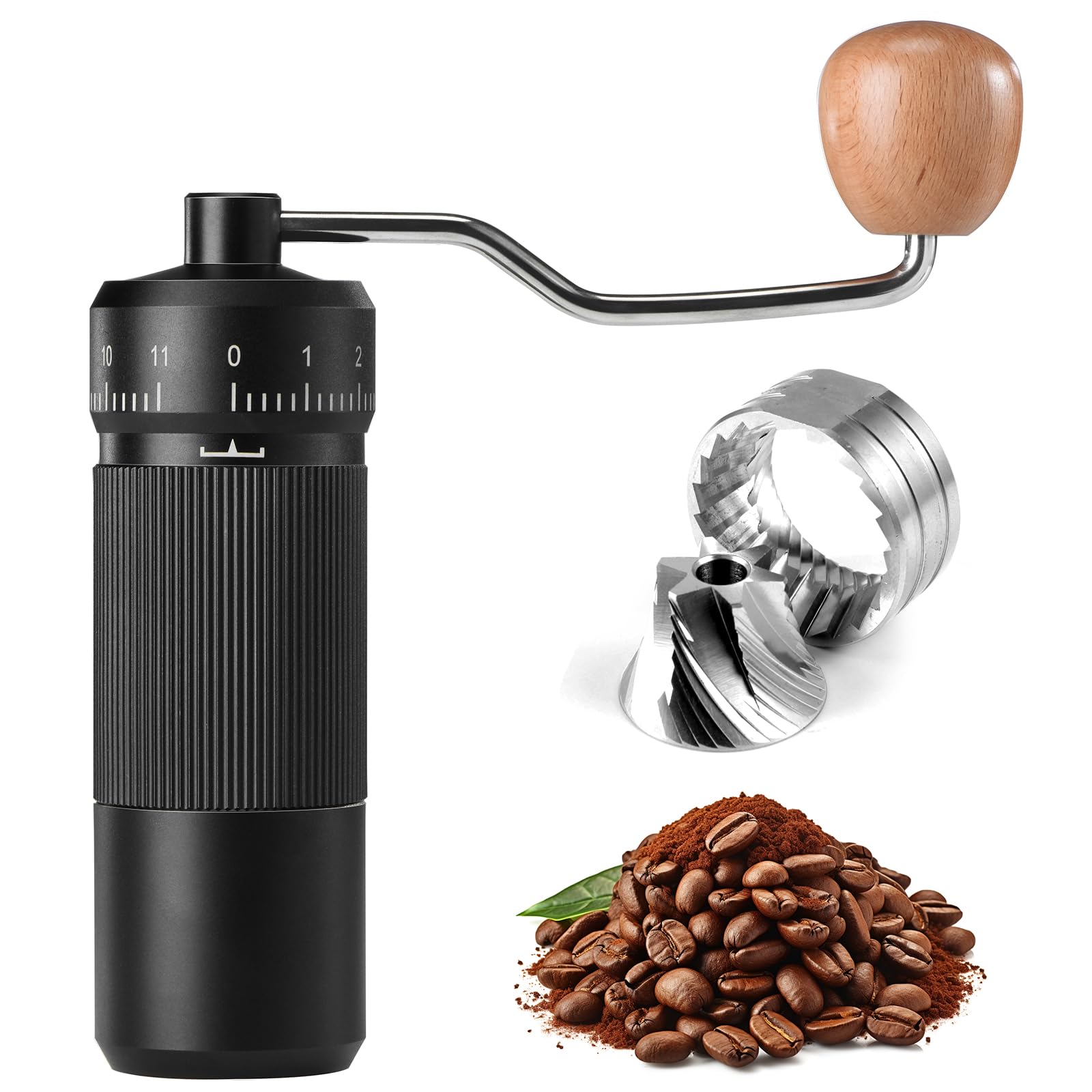 Premium Manual Coffee Grinder by Suvykep - 6-Star Adjustable Hand Coffee Mill with 25g Capacity, CNC Stainless Steel Burr for Espresso - 55 Precise Grind Settings for French Press, Pour Over, Cold Brew & Turkish Coffee - Portable for Camping, Office & Home Use (Black)