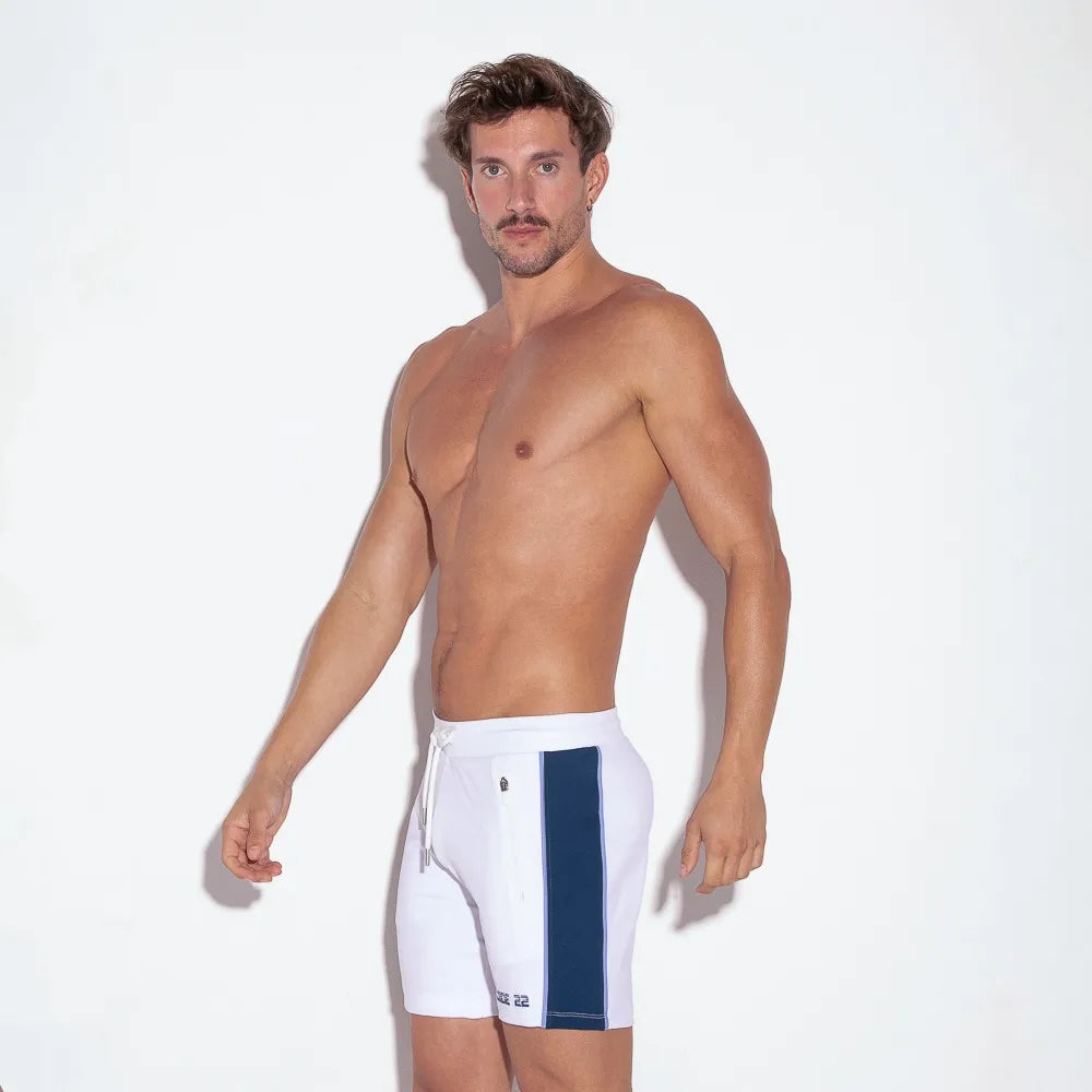 Code 22 Flux 6 Shorts with Zipper Pockets - Men's Athletic Workout Running Gym Shorts (White) - Perfect for Training, Jogging & Casual Wear