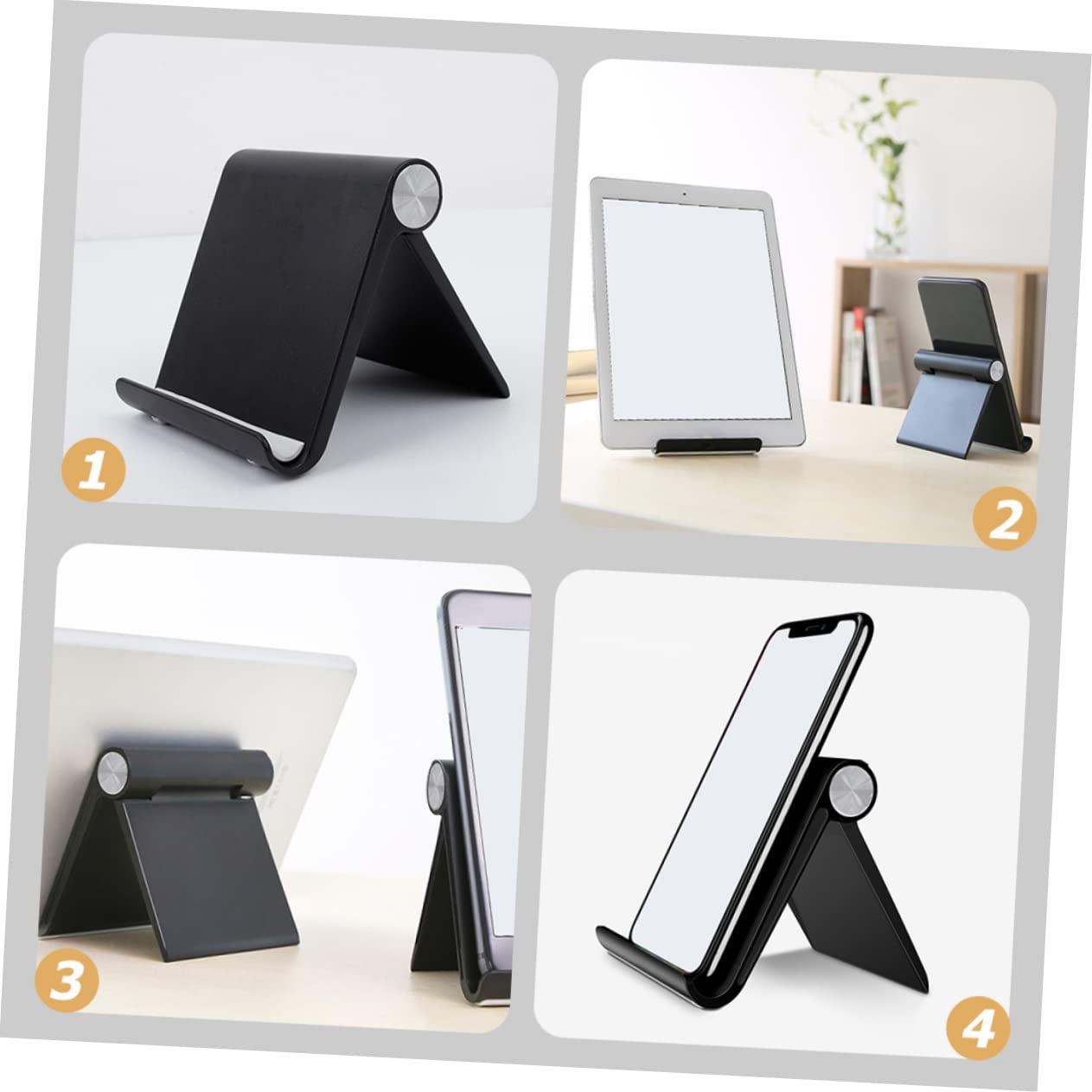 Adjustable Black Cell Phone Stand Holder for Desk - 360° Rotating Mobile Phone Stand with Sturdy Base for iPhone, Samsung & All Smartphones - Perfect for Office, Home & Video Calls