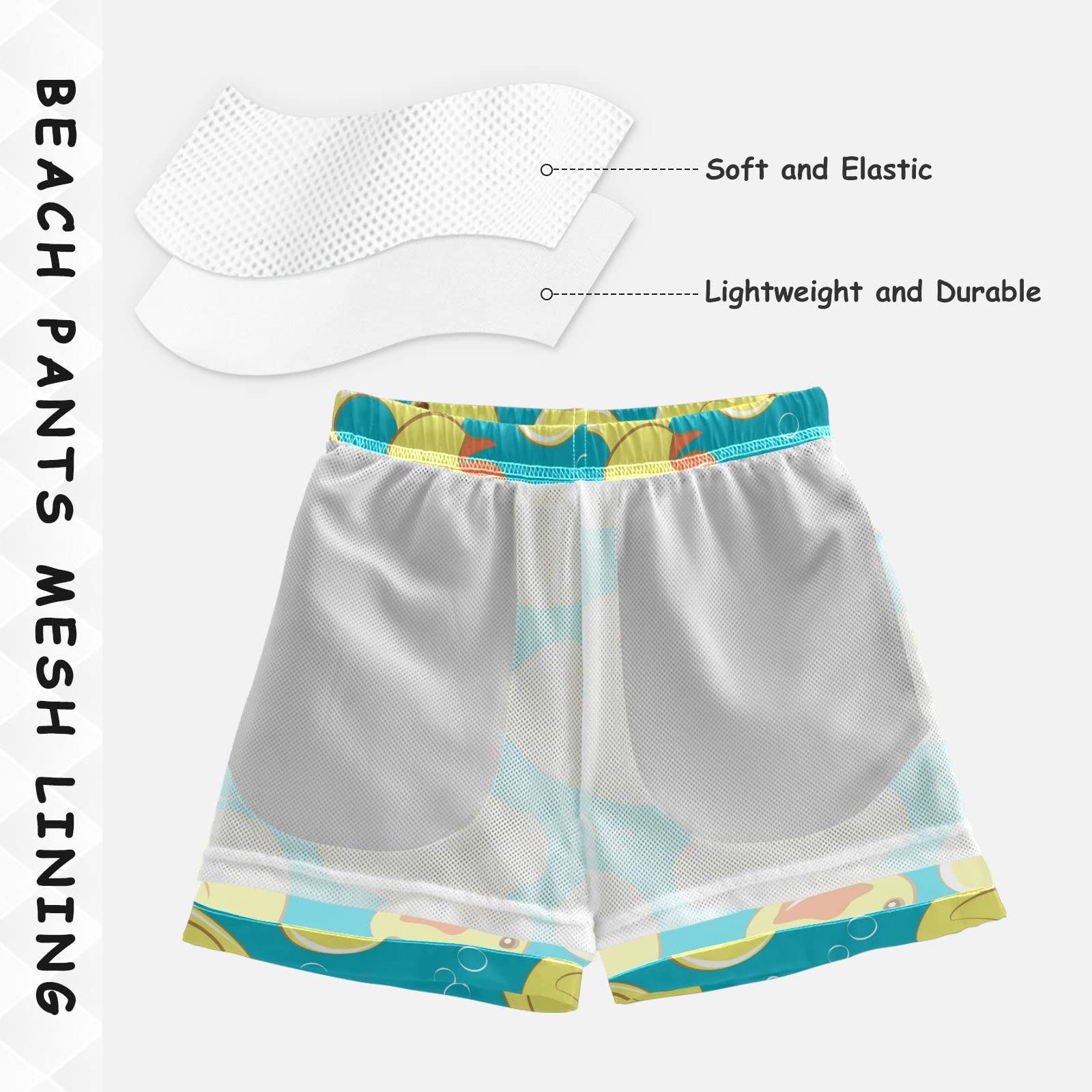**Yellow Rubber Duck Printed Boys Swim Trunks - Quick Dry Toddler Swimwear with Adjustable Waist - 2T-16 Sizes for Beach, Pool & Water Play**