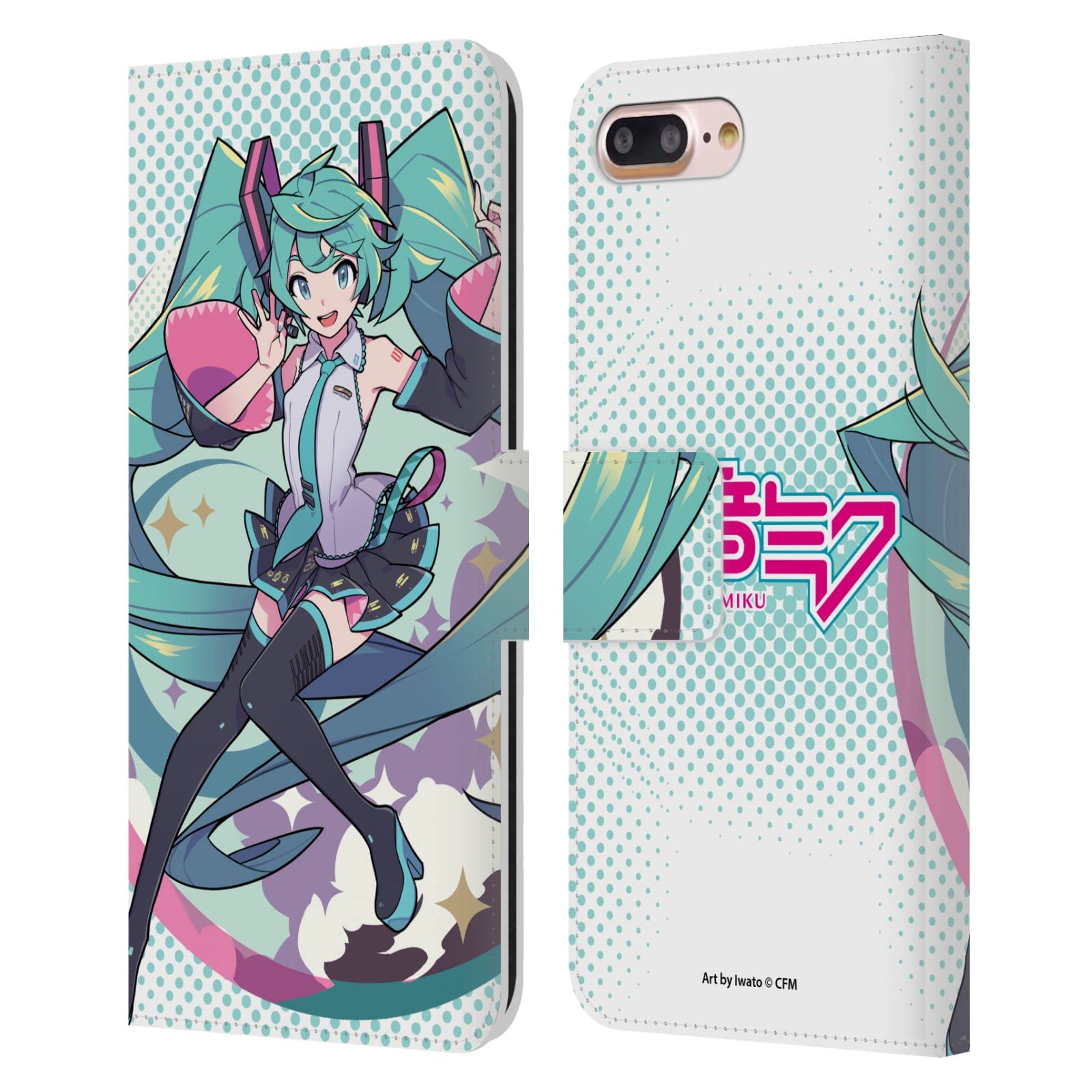 Officially Licensed Hatsune Miku Pastel Graphic Leather Wallet Case for iPhone 7 Plus/8 Plus - Cute Anime Phone Cover for School, Work & Travel