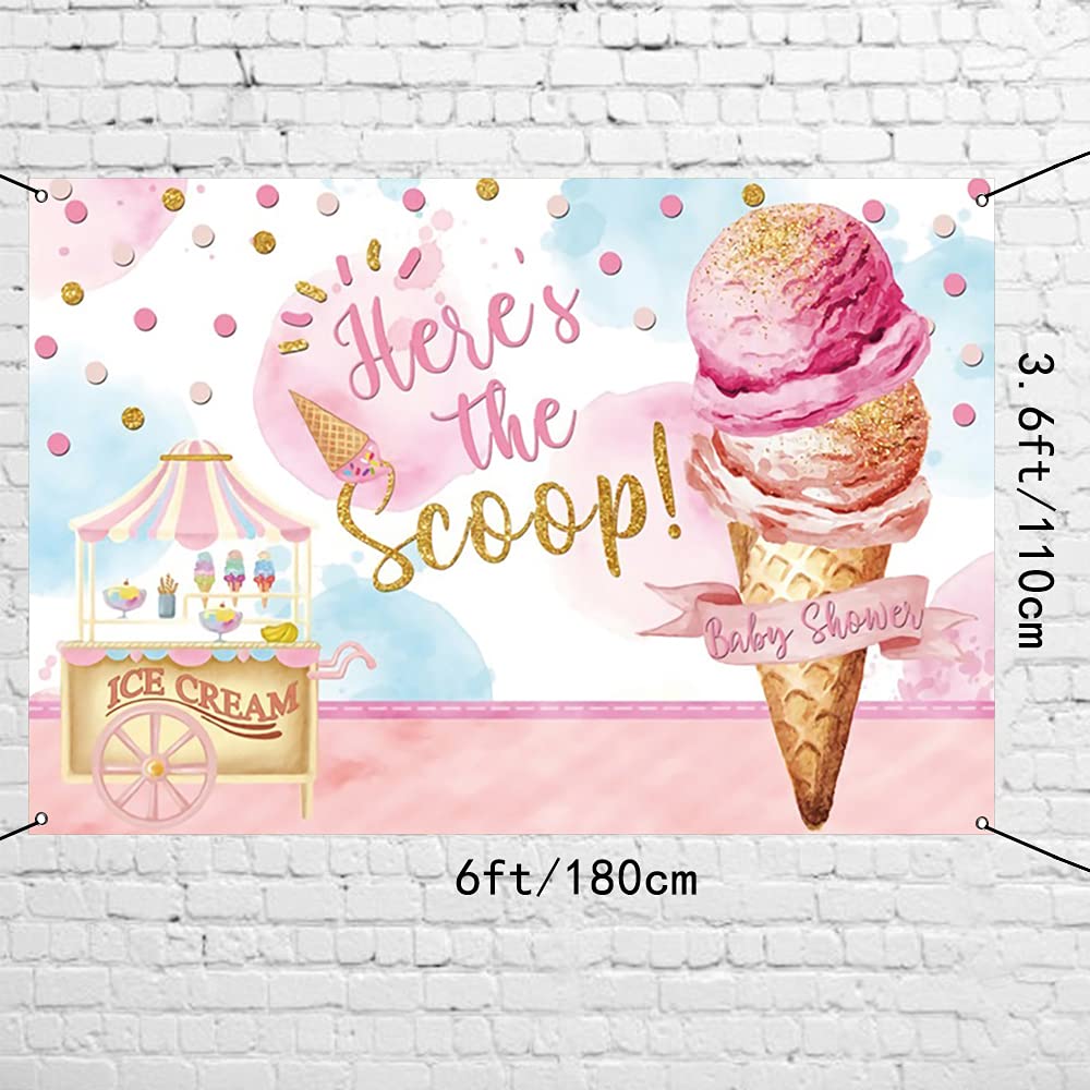 6x3.6ft Ice Cream Themed Polyester Banner for Baby Shower Decorations | Girls Baby Shower Backdrop & Party Decor | Perfect for Birthday Parties, Gender Reveals & Nursery Decorations