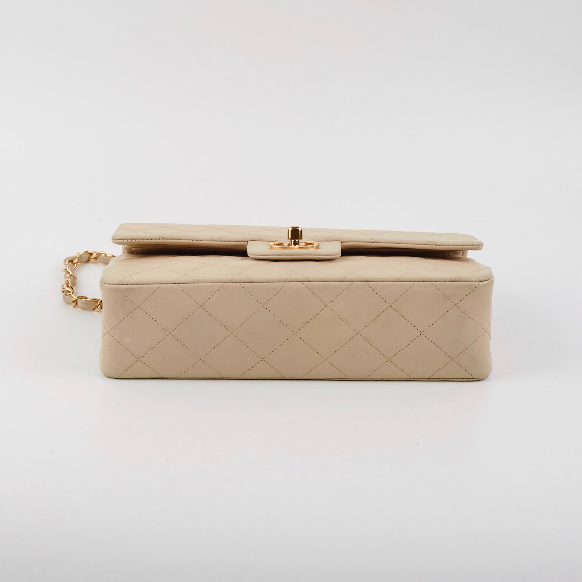 Vintage Chanel Small Double Flap Bag in Beige Lambskin Leather - Perfect for Date Night & Special Occasions