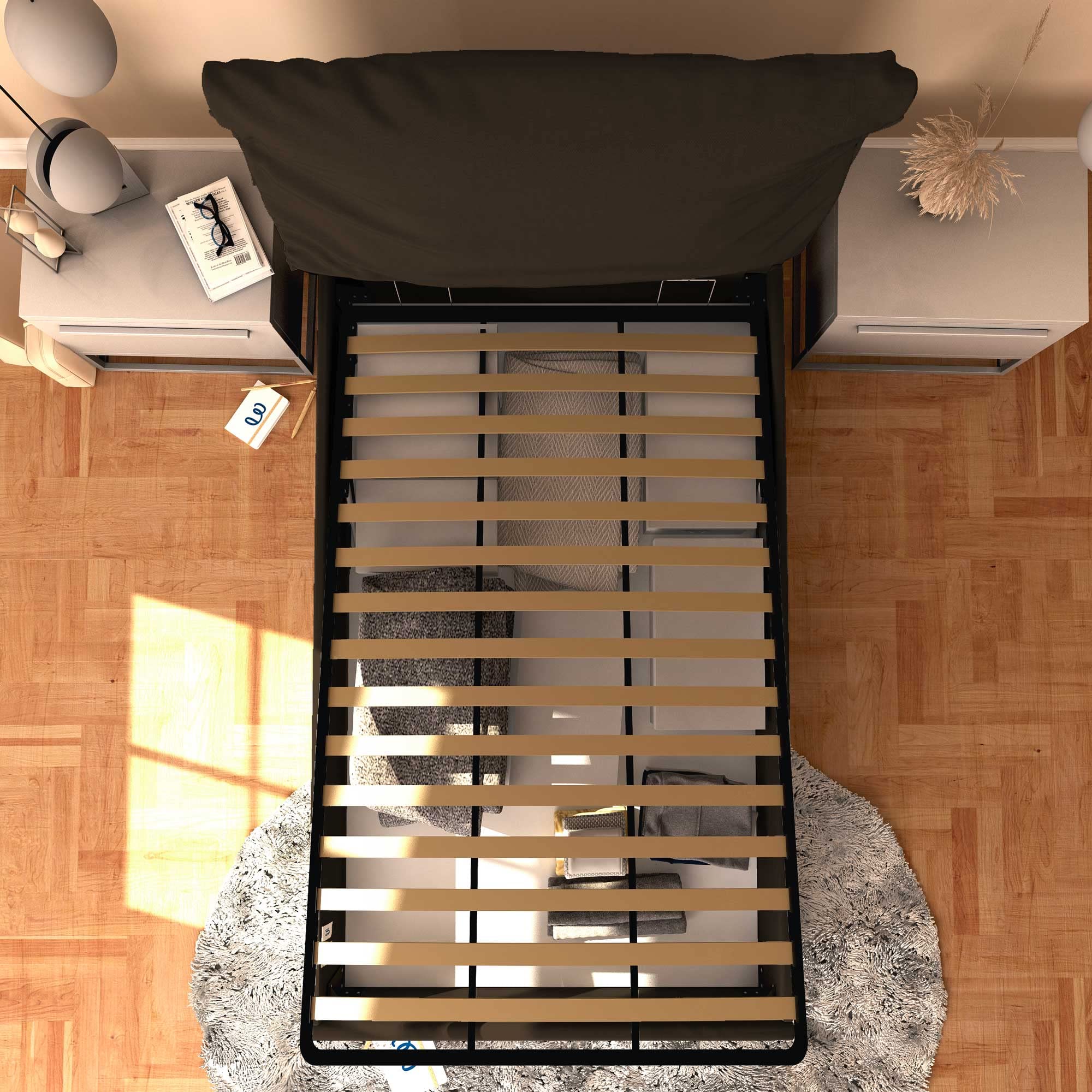 Baldiflex Licia Soft Twin XL Storage Bed Frame with Slatted Base, Synthetic Leather Upholstery, Padded Headboard - Dark Brown (120x190cm) - Perfect for Small Bedrooms, Guest Rooms & Apartments