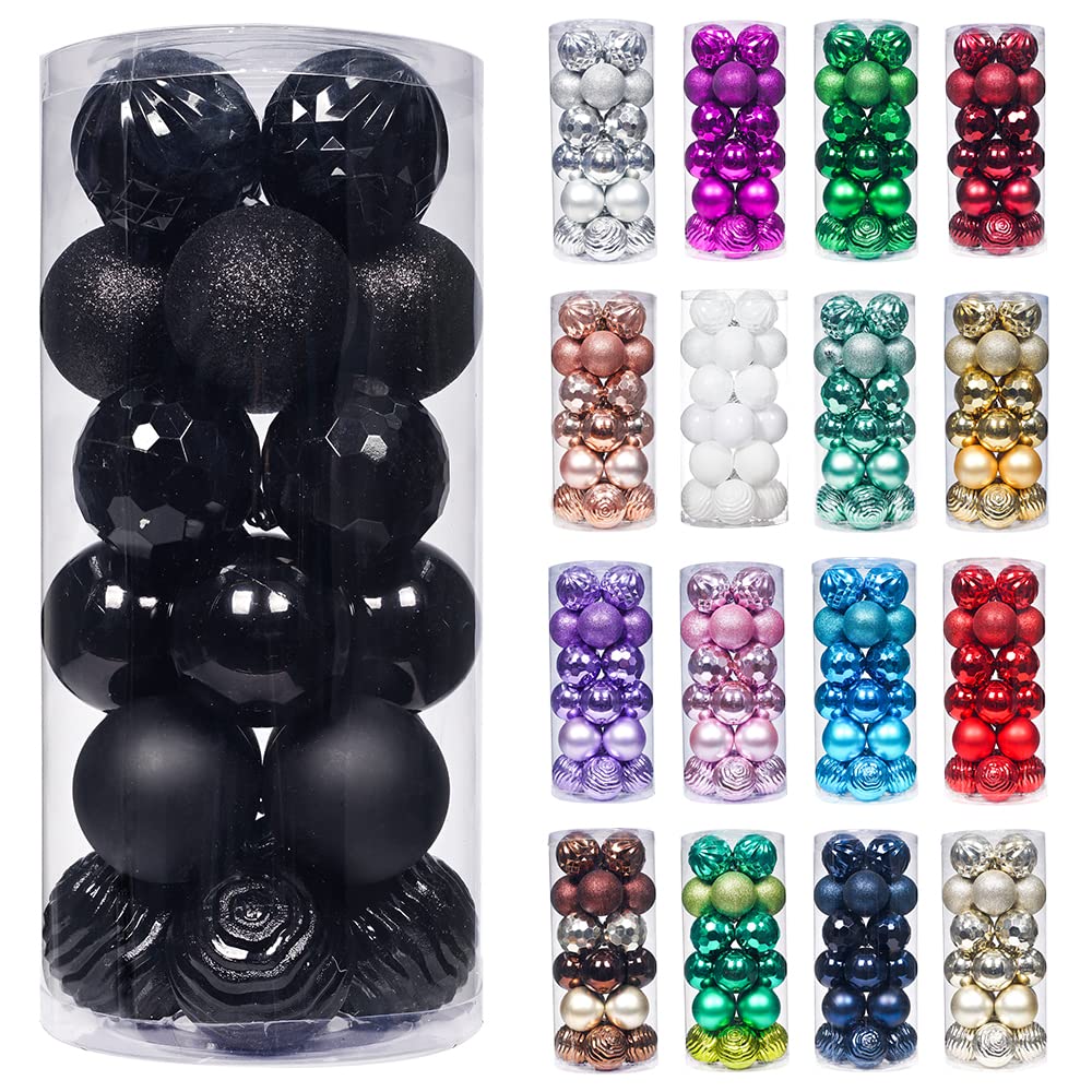 Premium Shatterproof Christmas Ball Ornaments (2.36 Inch, Black) - 24 Pack Durable Xmas Tree Decorations for Holiday, Wedding & Halloween Decor - Perfect for Indoor/Outdoor Christmas Tree, Party & Home Decoration