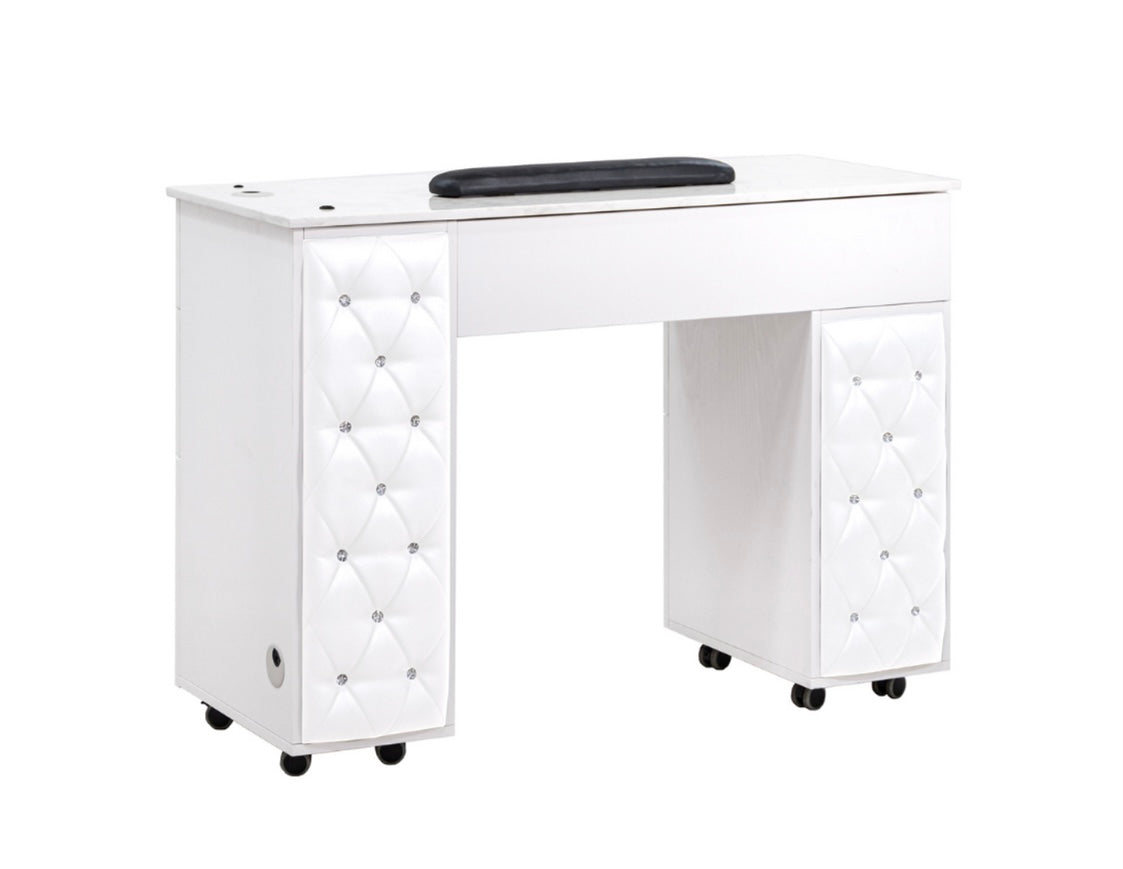 Drexel Tufted Single Manicure Table - Professional Salon Nail Spa Table with Storage for Manicurists & Pedicurists - Perfect for Nail Salons, Spas & Home Use