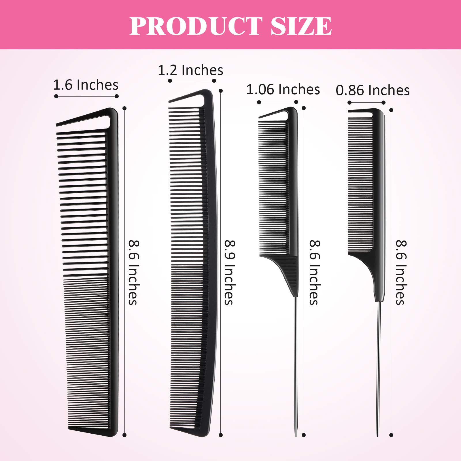 8-Piece Fine Tooth Rat Tail Combs for Women – Carbon Fiber Teasing & Styling Comb Set for Parting, Braiding, Cutting – Salon & Home Hairdressing Supplies (Black & Pink) – Perfect for Salon Stylists, DIY Haircuts & At-Home Hairstyling